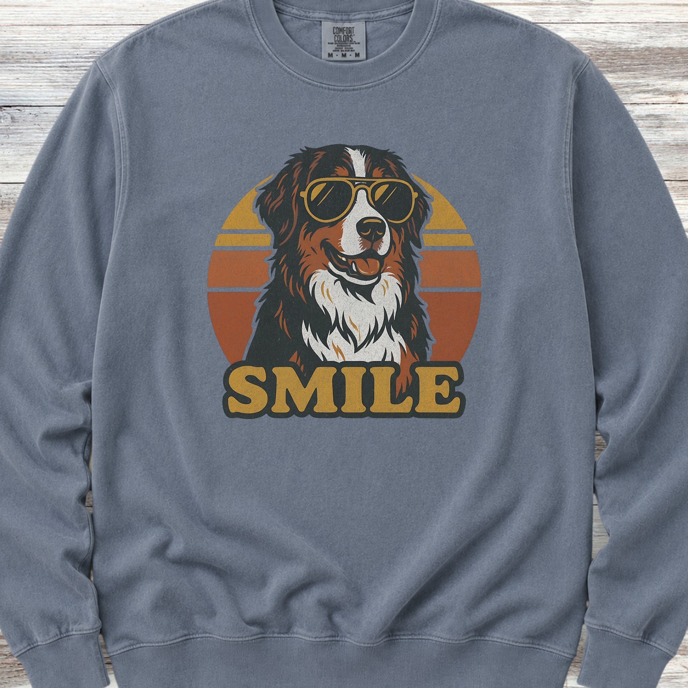 Bernese Mountain Dog Smile Sweatshirt - Blue Jean