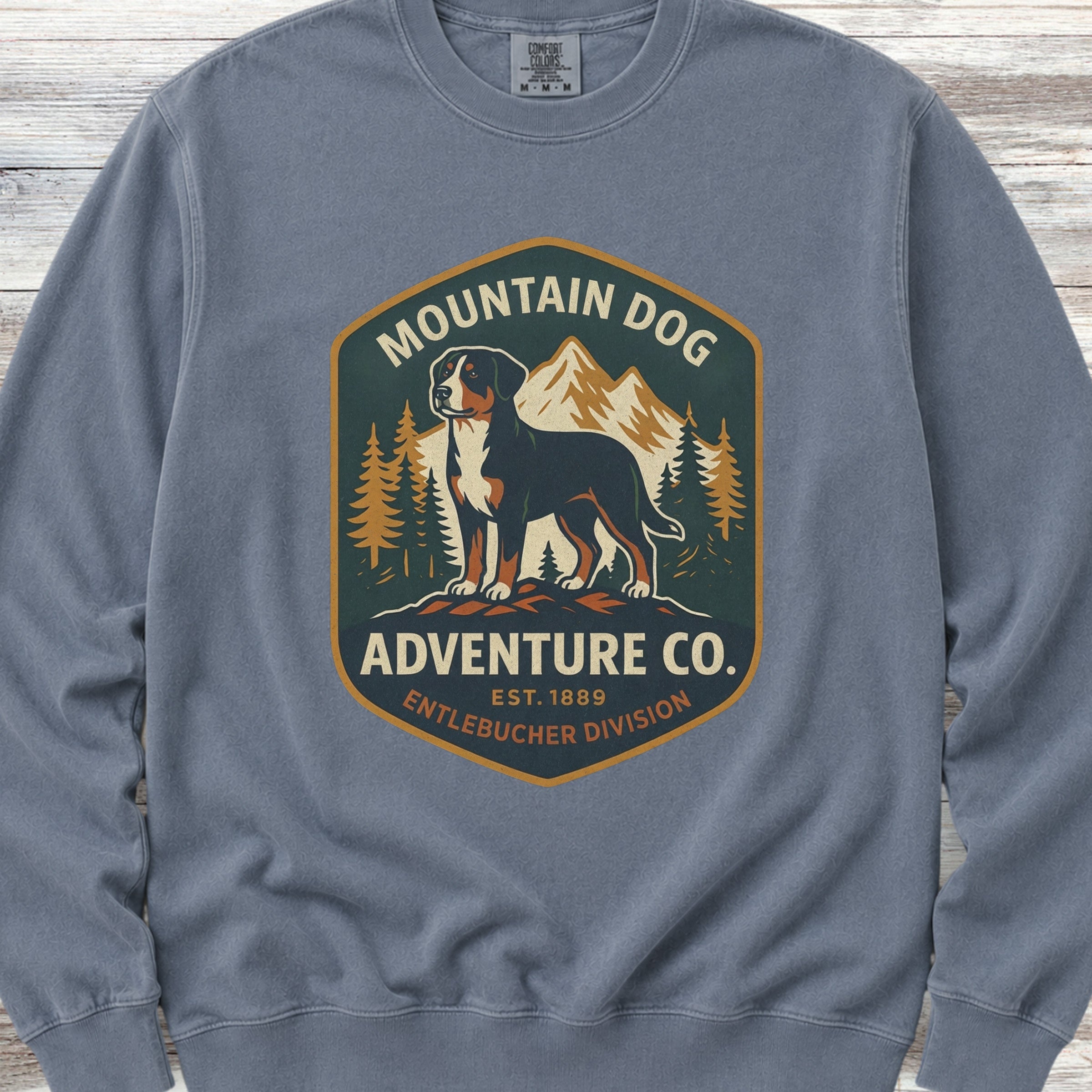 Entlebucher Mountain Dog Adventure Co Sweatshirt - Blue Jean