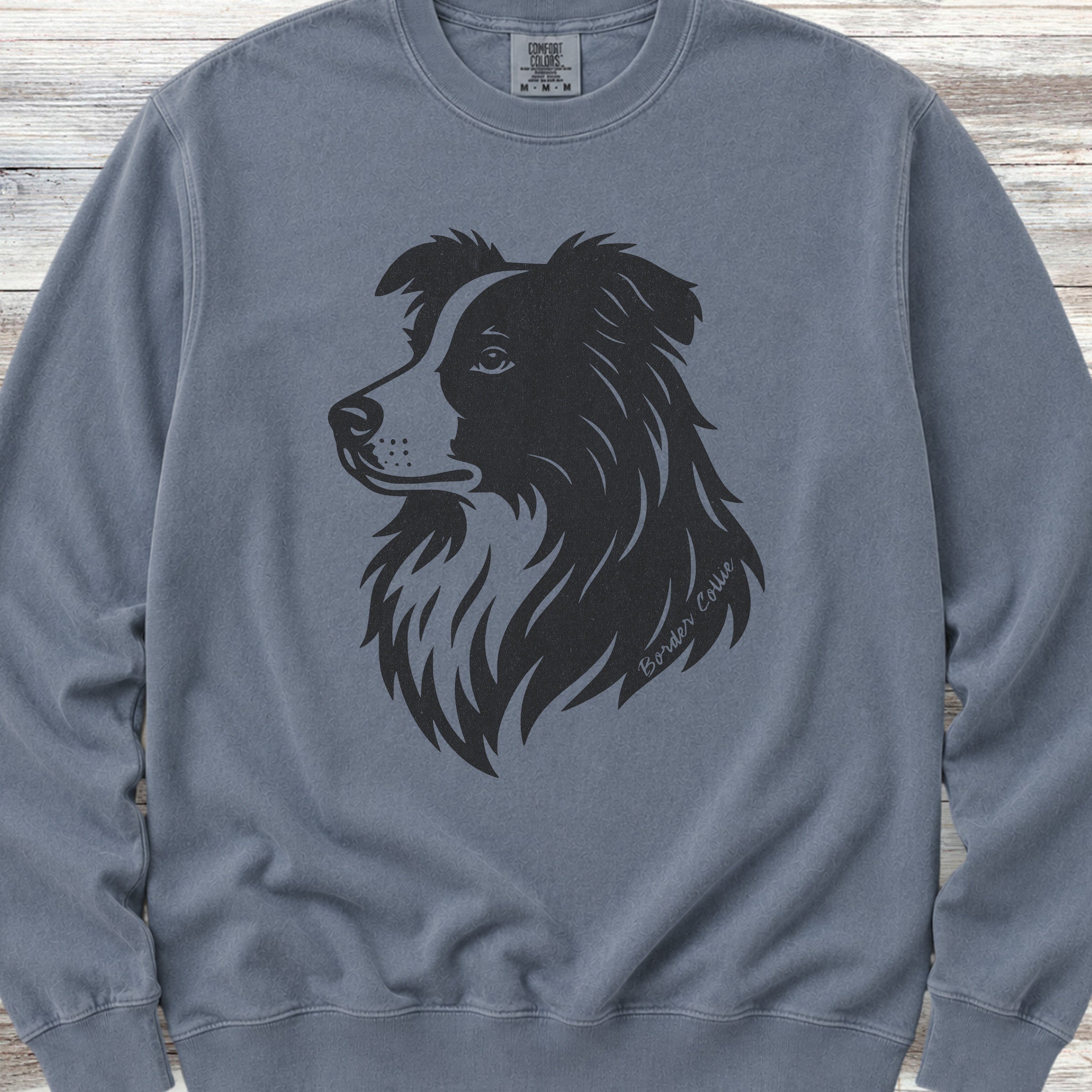 Border Collie Woodcut Portrait Sweatshirt - Blue Jean