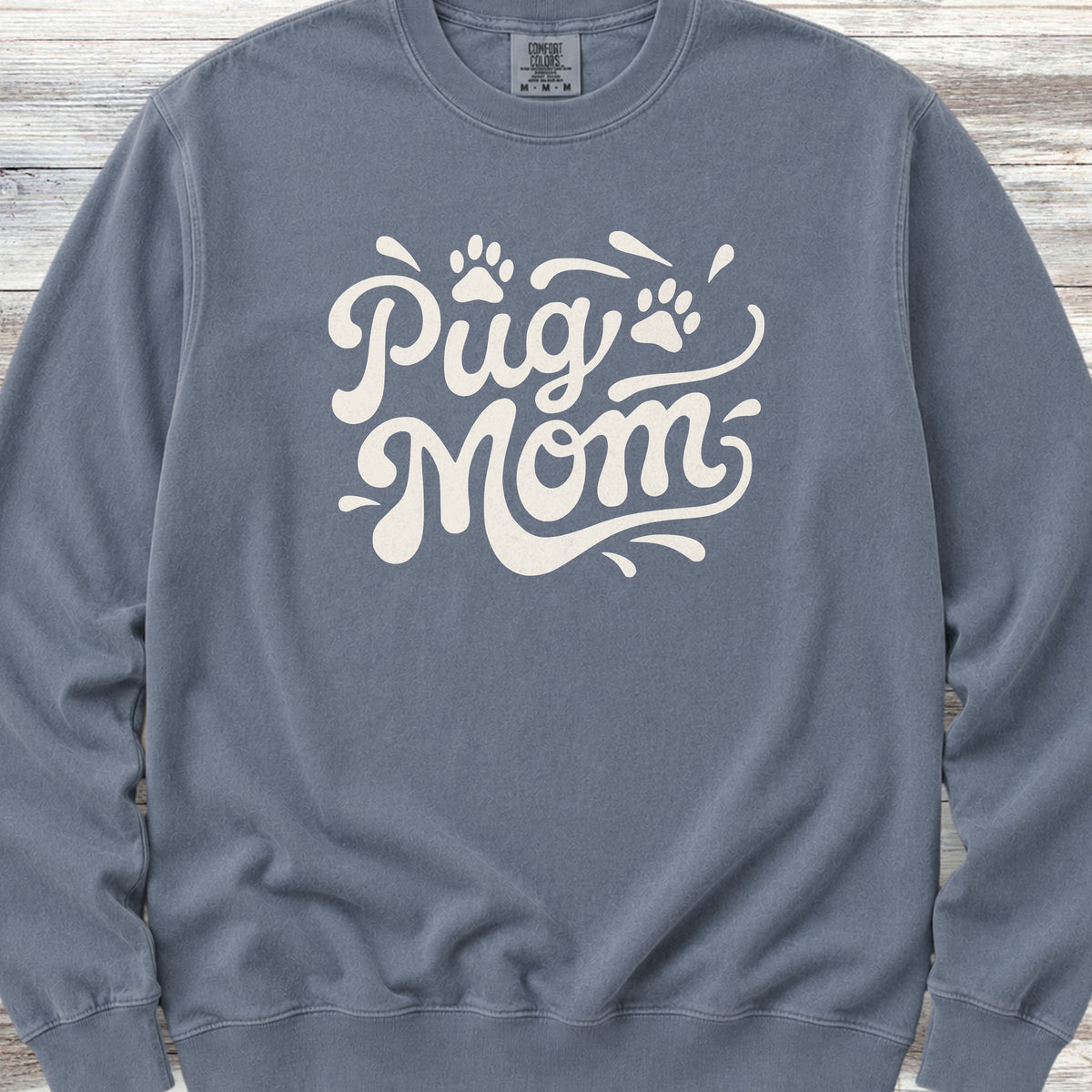 Pug Groovy Mom Sweatshirt - Blue Jean