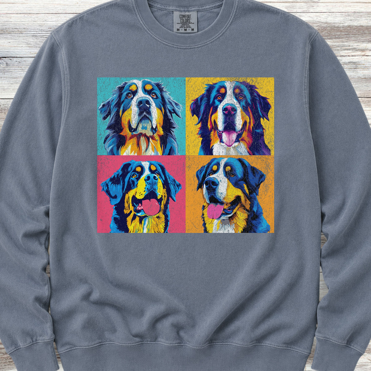 Bernese Mountain Dog Pop Art Sweatshirt - Blue Jean