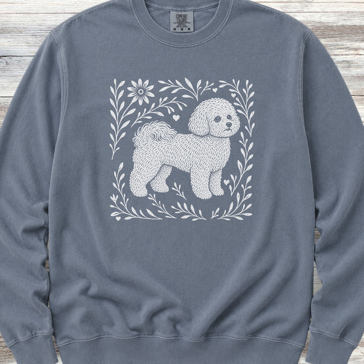 Bichon Frise Linocut Sweatshirt - Blue Jean