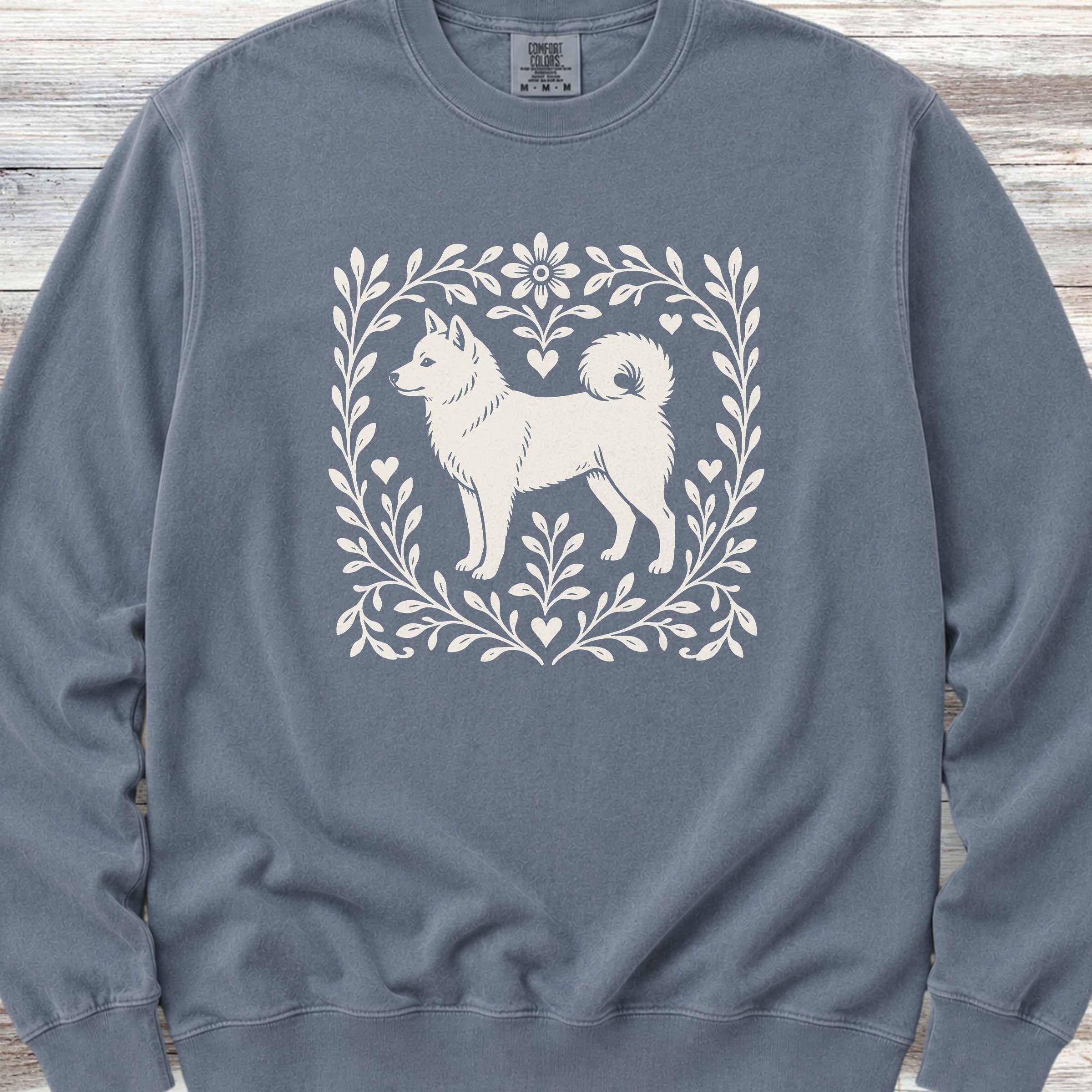 Shiba Inu Linocut Sweatshirt - Blue Jean