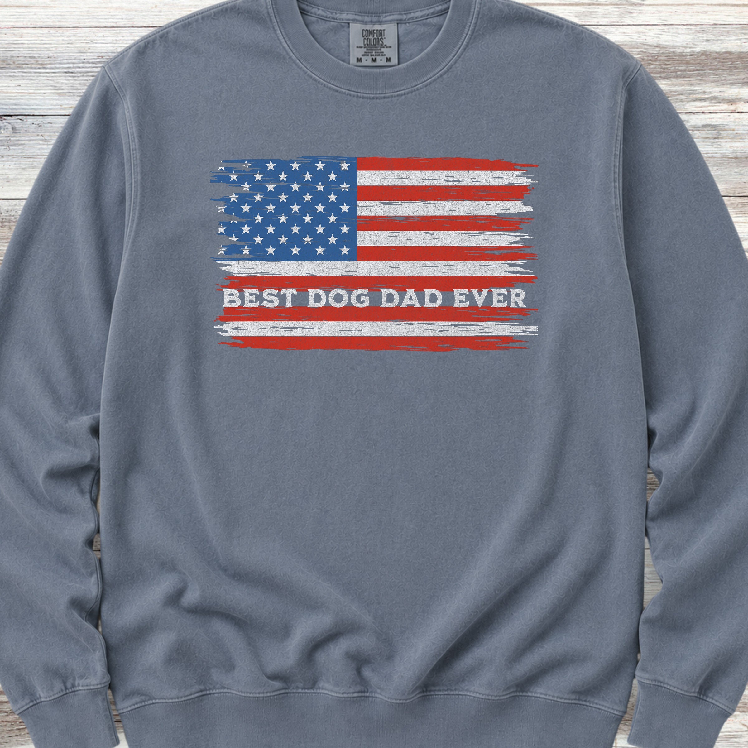 Best Dog Dad Flag Sweatshirt - Blue Jean