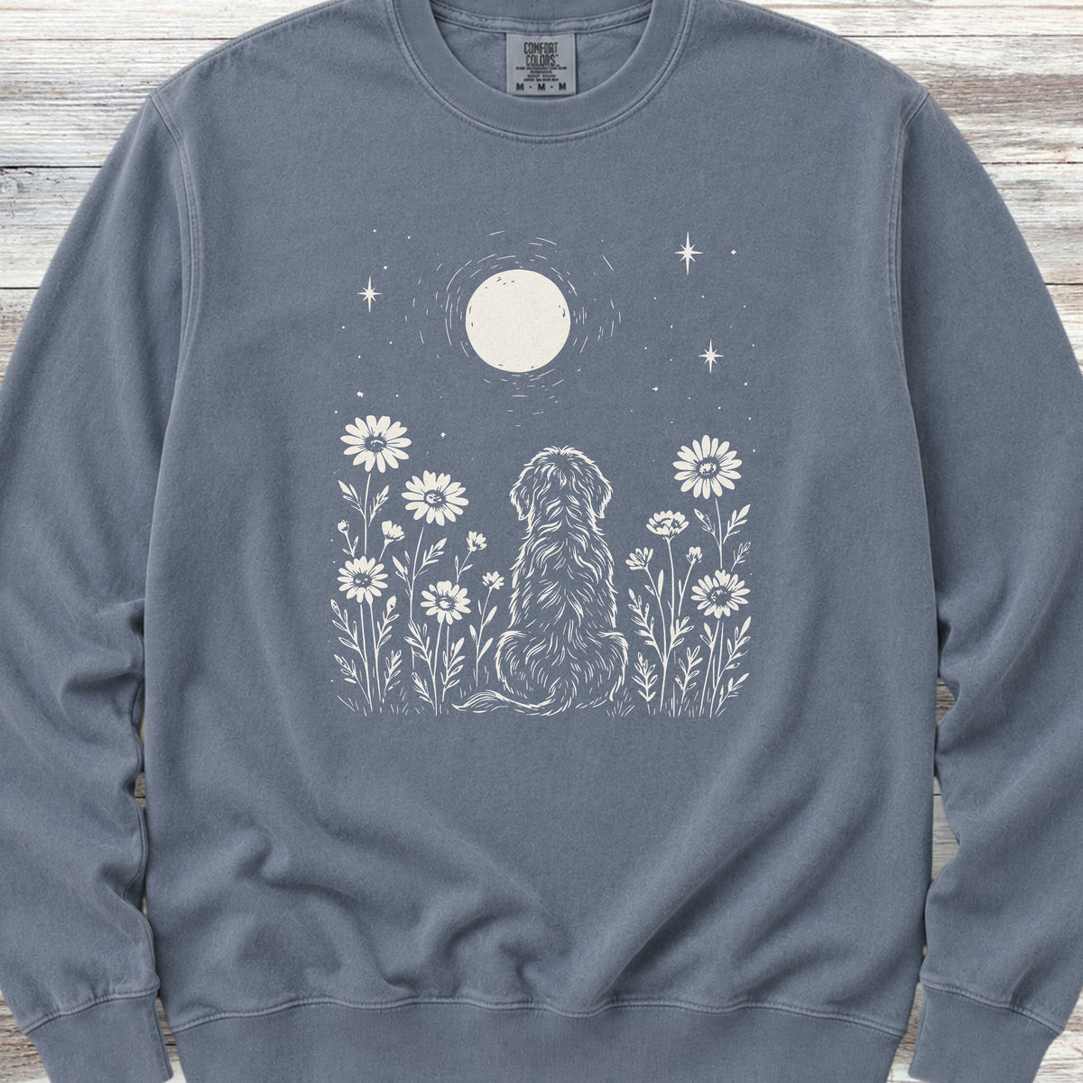 Doodle Moonlight & Wildflowers Sweatshirt - Blue Jean