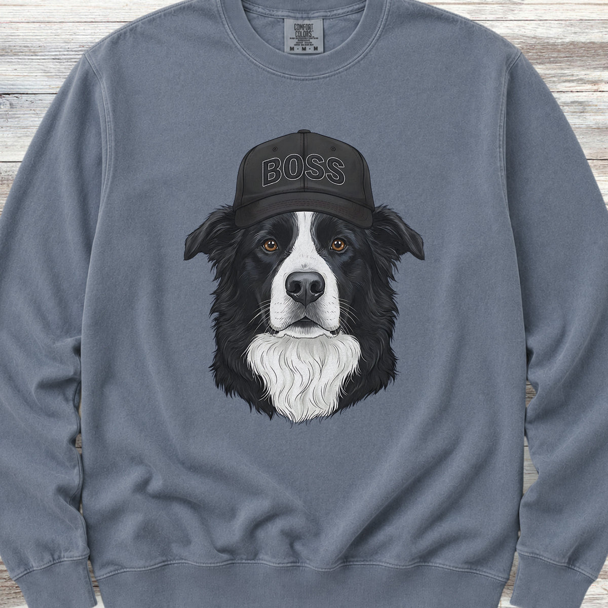 Border Collie Boss Hat Sweatshirt - Blue Jean