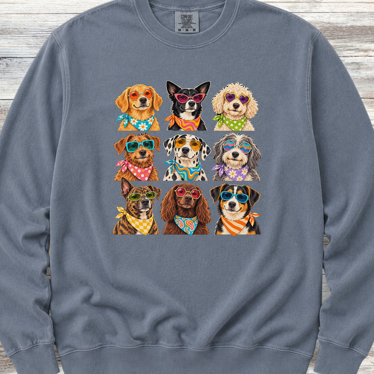 Groovy Dogs Grid Sweatshirt - Blue Jean