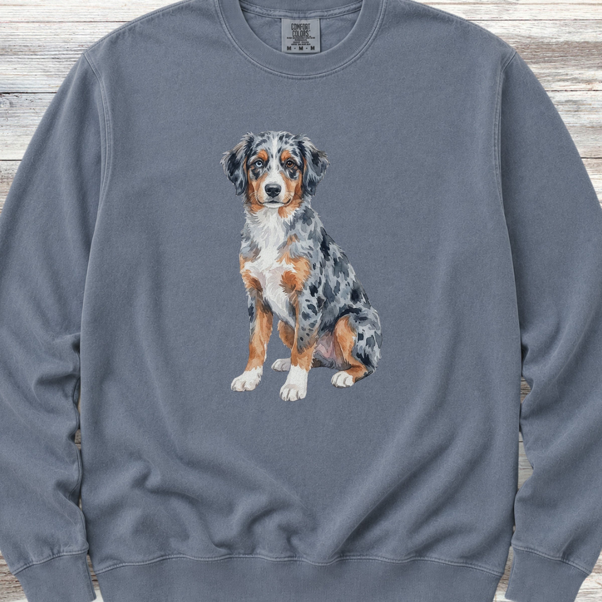 Australian Shepherd Puppy Watercolor Sweatshirt - Blue Jean