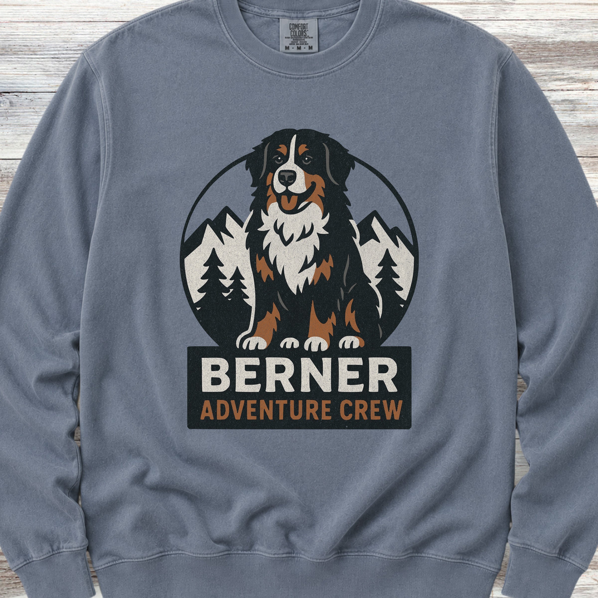 Bernese Mountain Dog Adventure Crew Sweatshirt - Blue Jean
