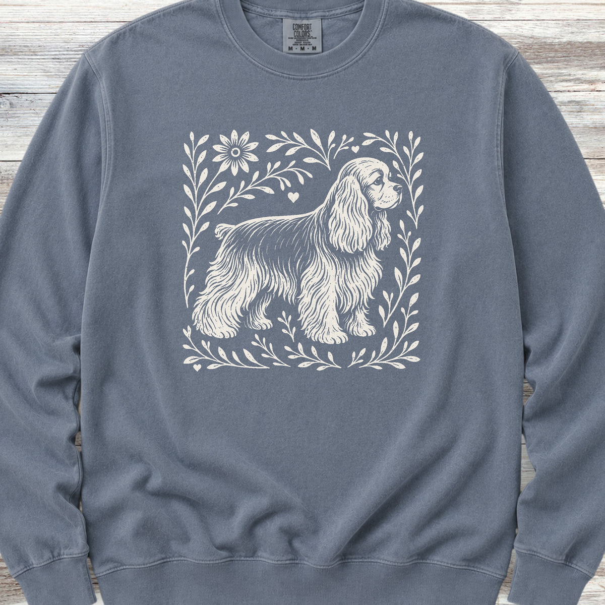 Cocker Spaniel Linocut Sweatshirt - Blue Jean