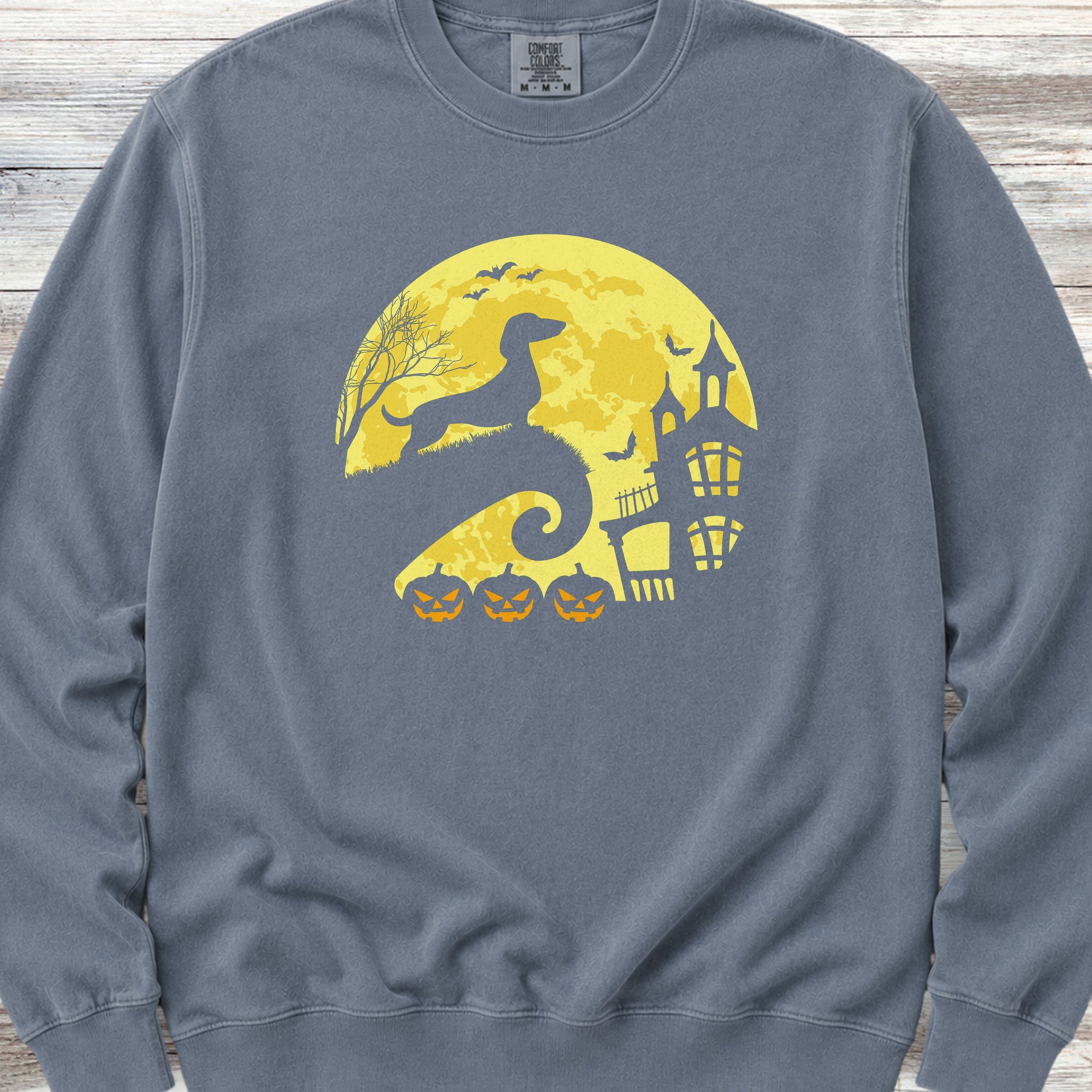 Dachshund Halloween Moon Sweatshirt - Blue Jean
