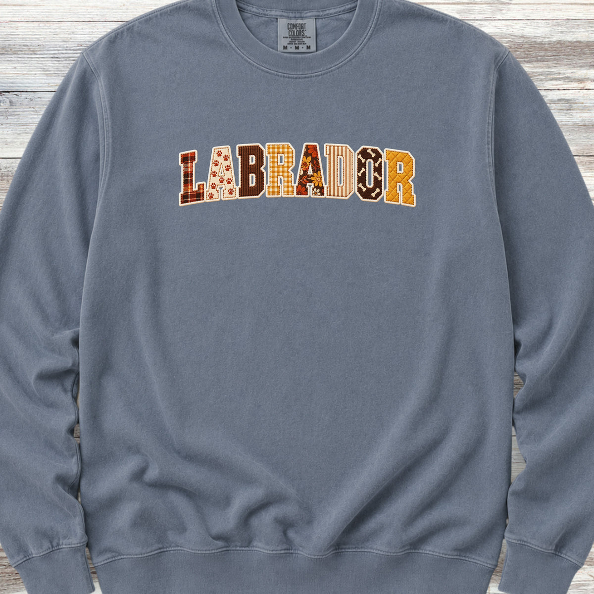 Labrador Retriever Fall Faux Patchwork Sweatshirt - Blue Jean