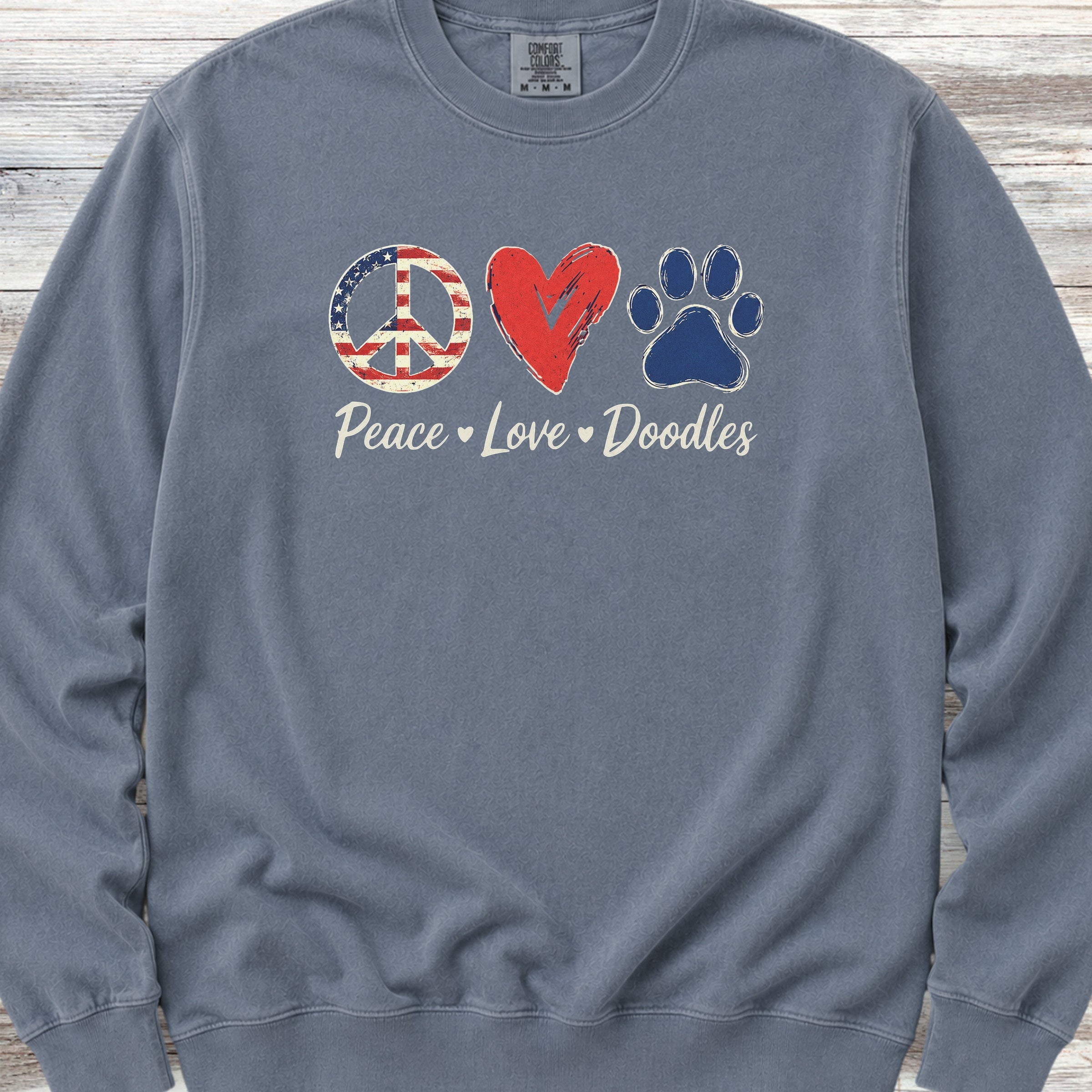 Peace Love Doodles USA Sweatshirt - Blue Jean