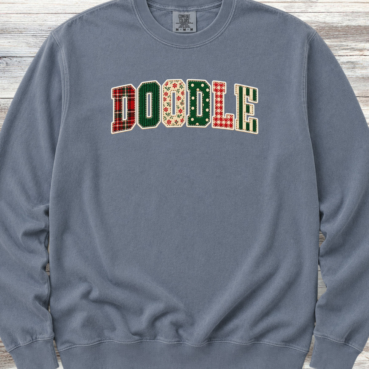 Doodle Holiday Faux Patchwork Sweatshirt - Blue Jean