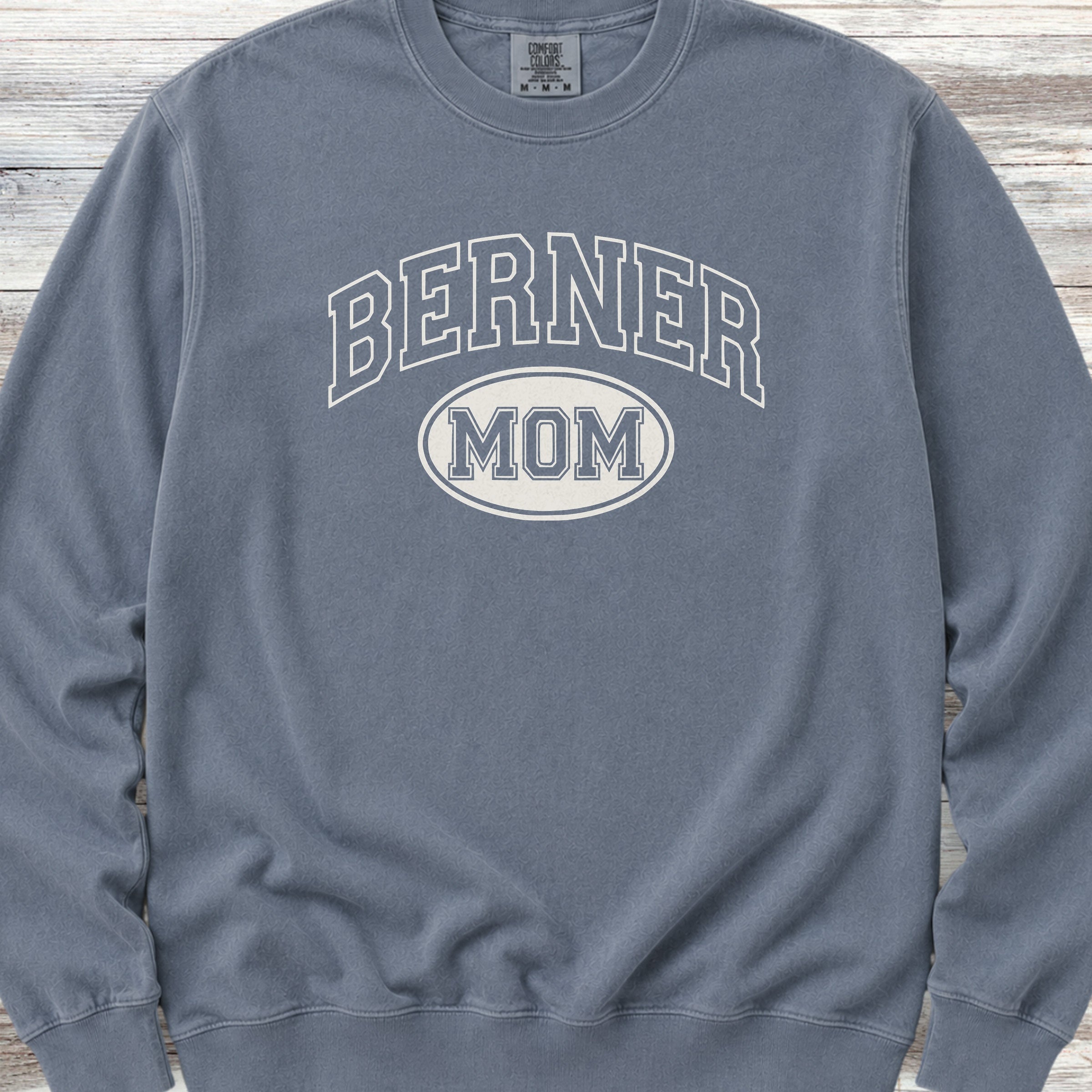 Bernese Mountain Dog University Mom Sweatshirt - Blue Jean