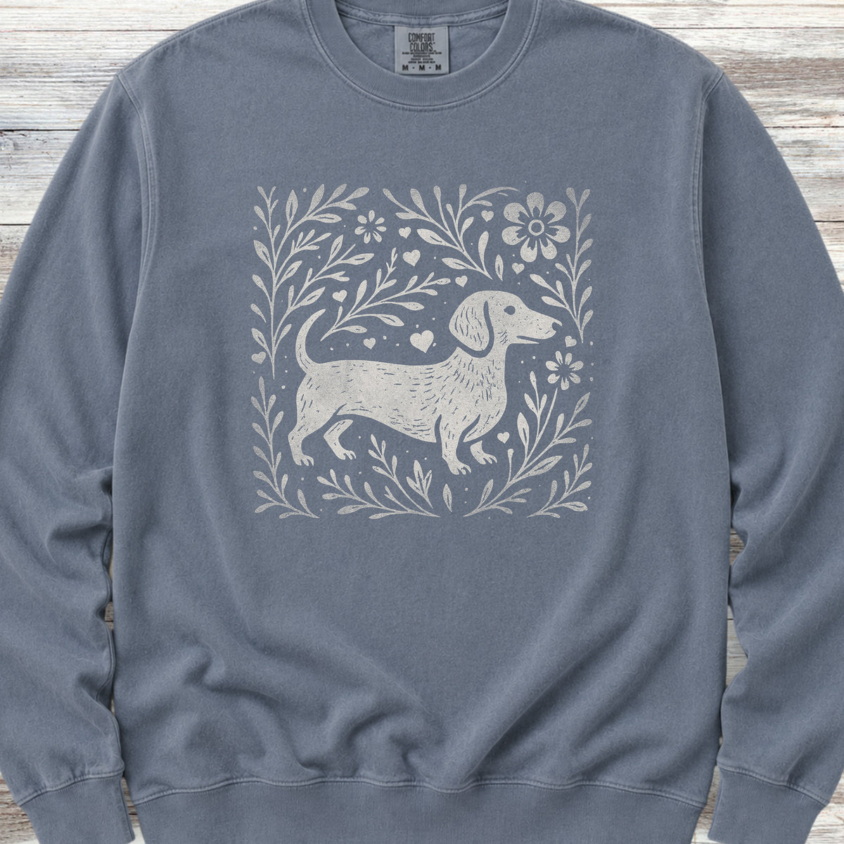 Dachshund Linocut Sweatshirt - Blue Jean