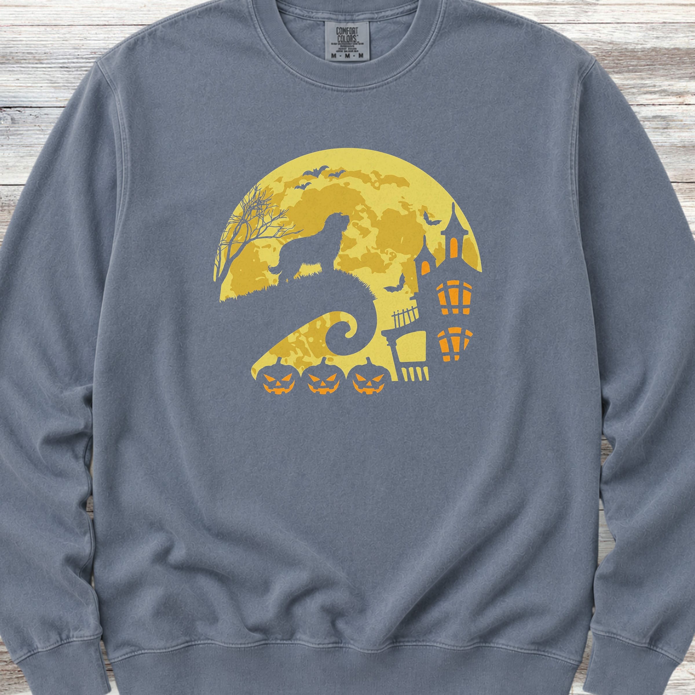 Bearded Collie Halloween Moon Sweatshirt - Blue Jean