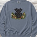 Schnauzer Black Winter Greenery Faux Embroidery Sweatshirt - Blue Jean