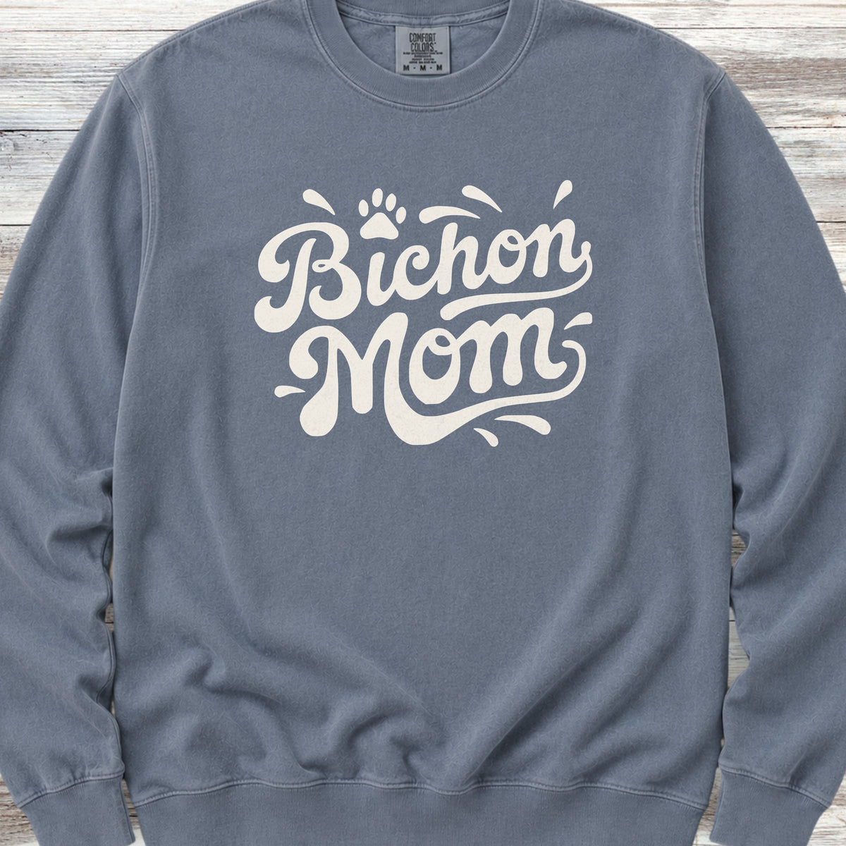 Bichon Frise Groovy Mom Sweatshirt - Blue Jean