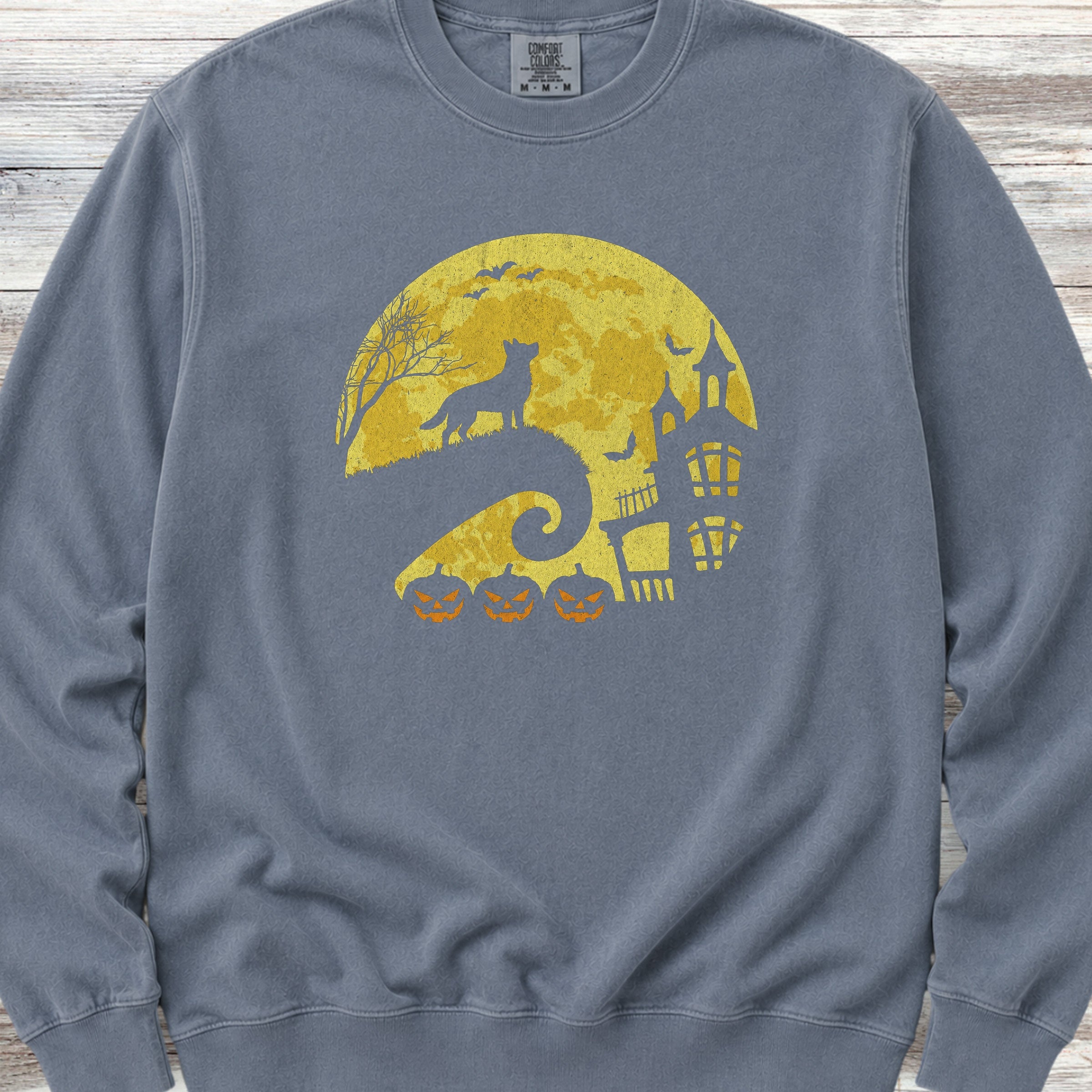 Australian Shepherd Halloween Moon Sweatshirt - Blue Jean