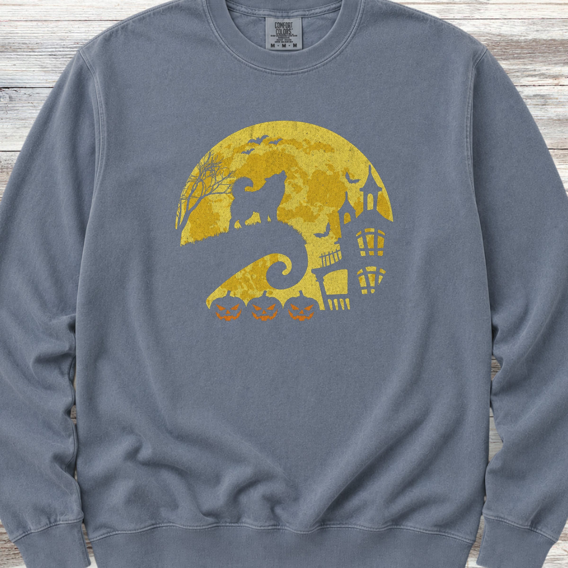Alaskan Malamute Halloween Moon Sweatshirt - Blue Jean