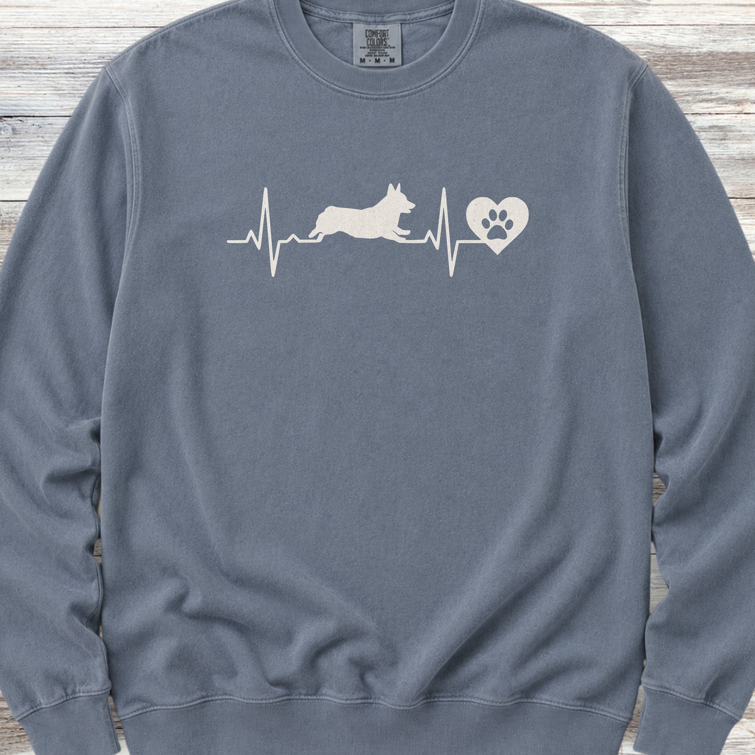 Corgi Heartbeat Sweatshirt - Blue Jean