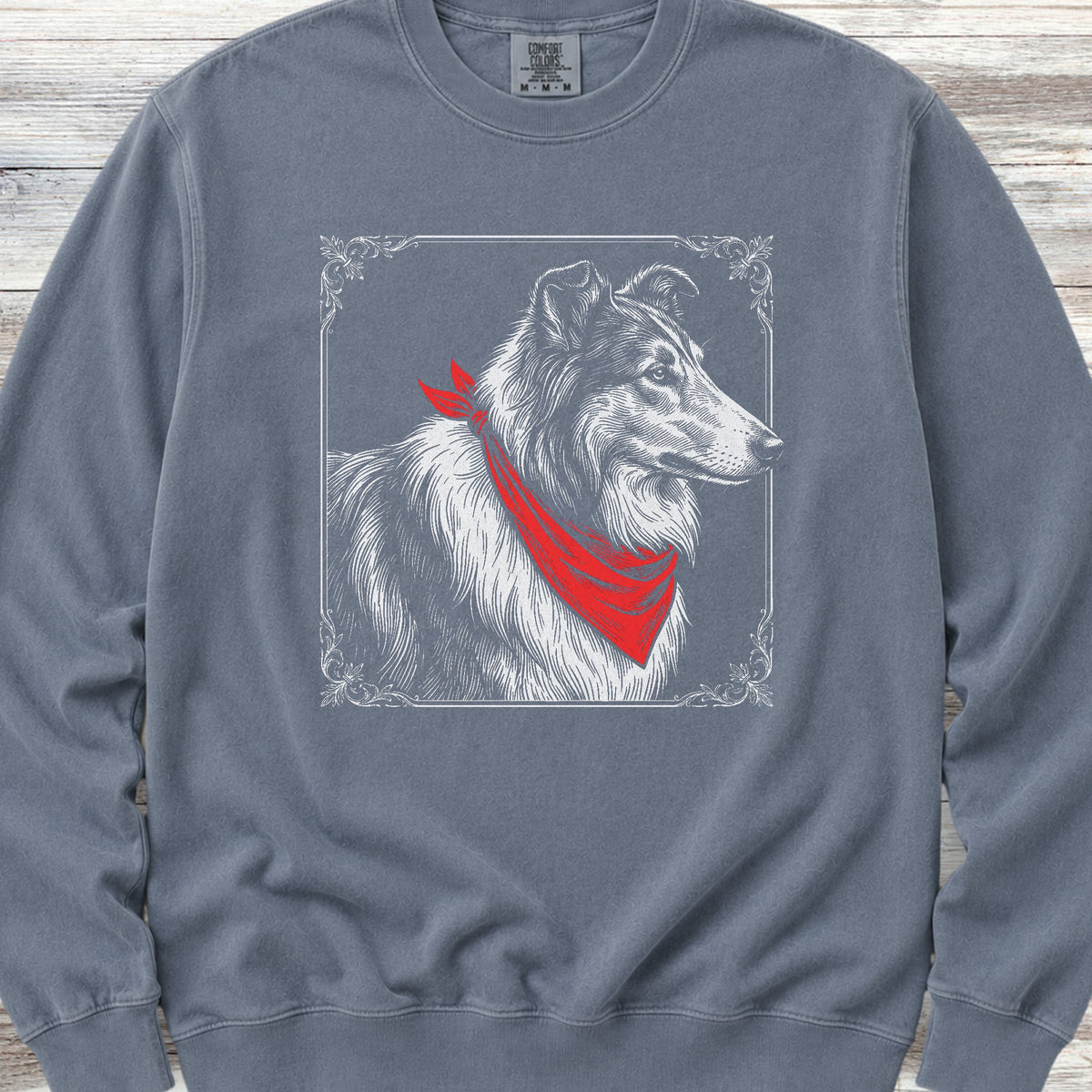 Rough Collie Etching Sweatshirt - Blue Jean