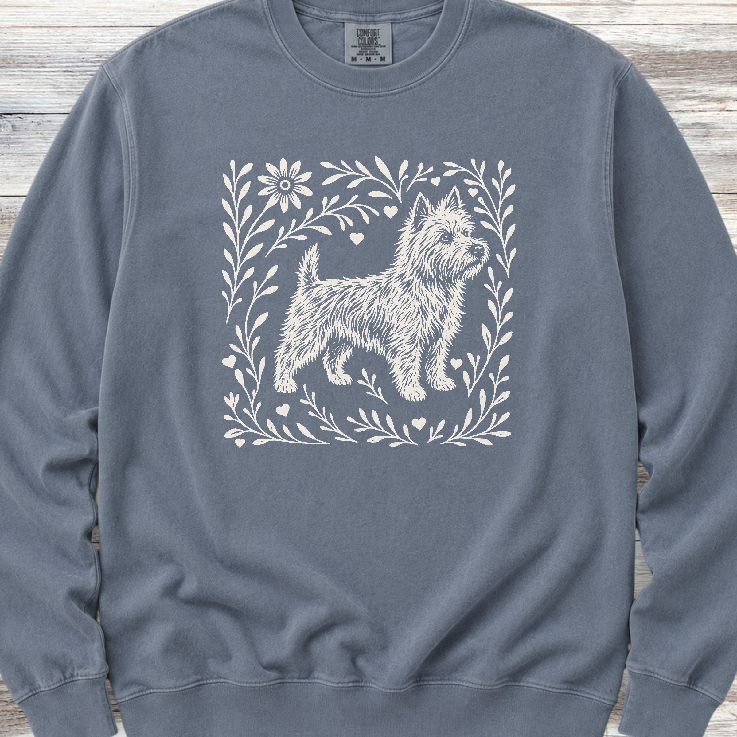 Cairn Terrier Linocut Sweatshirt - Blue Jean