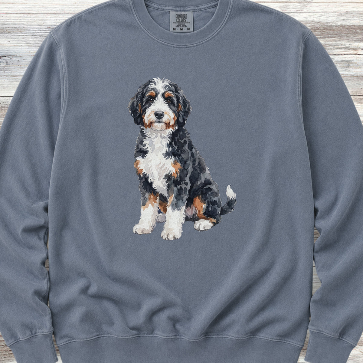 Bernedoodle Watercolor Sweatshirt - Blue Jean