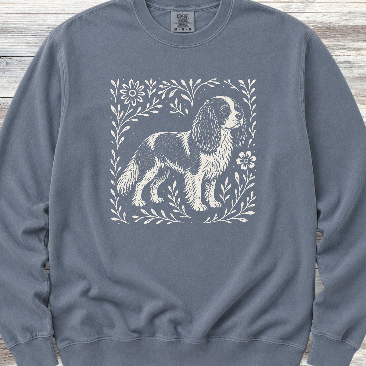 Cavalier King Charles Linocut Sweatshirt - Blue Jean