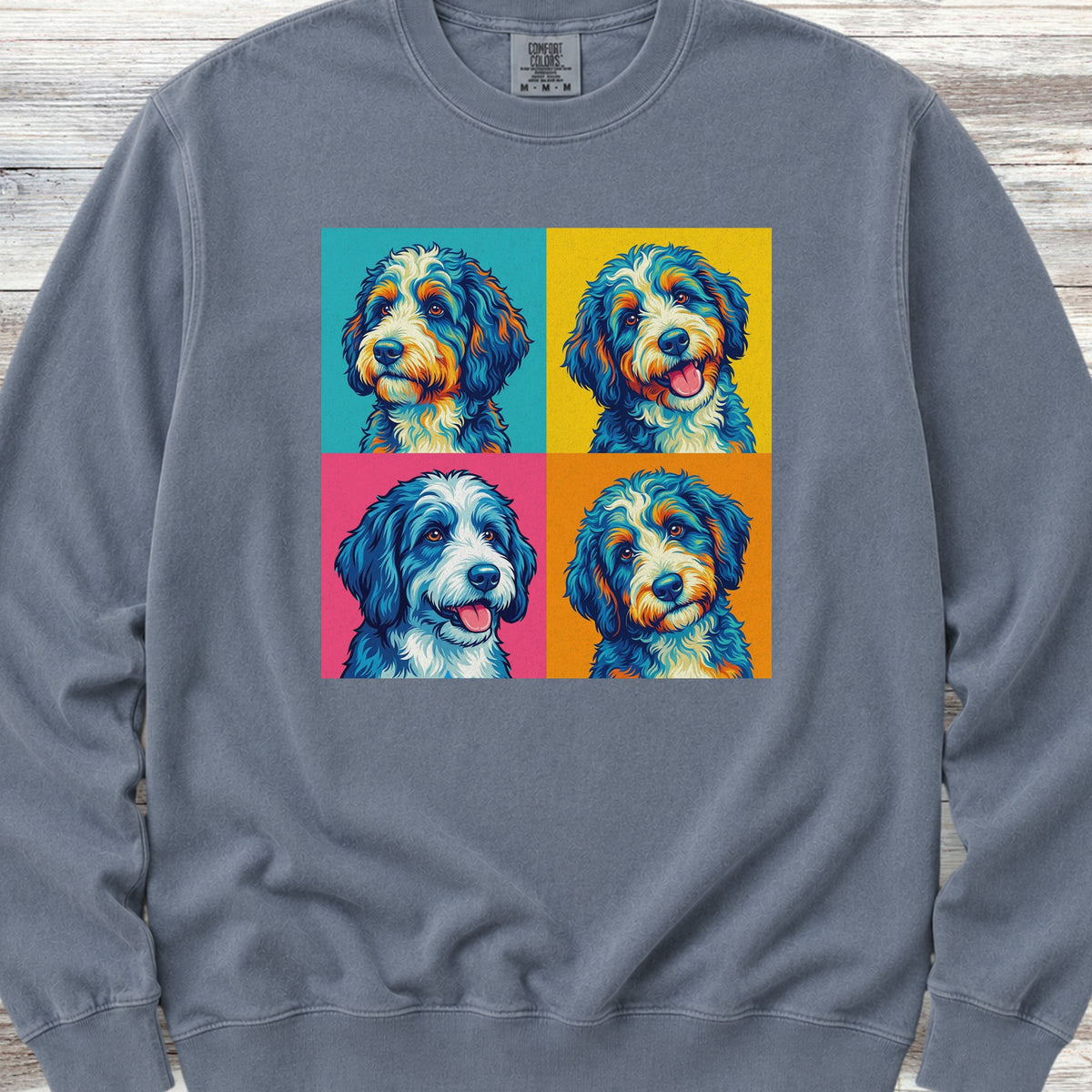 Bernedoodle Pop Art Sweatshirt - Blue Jean