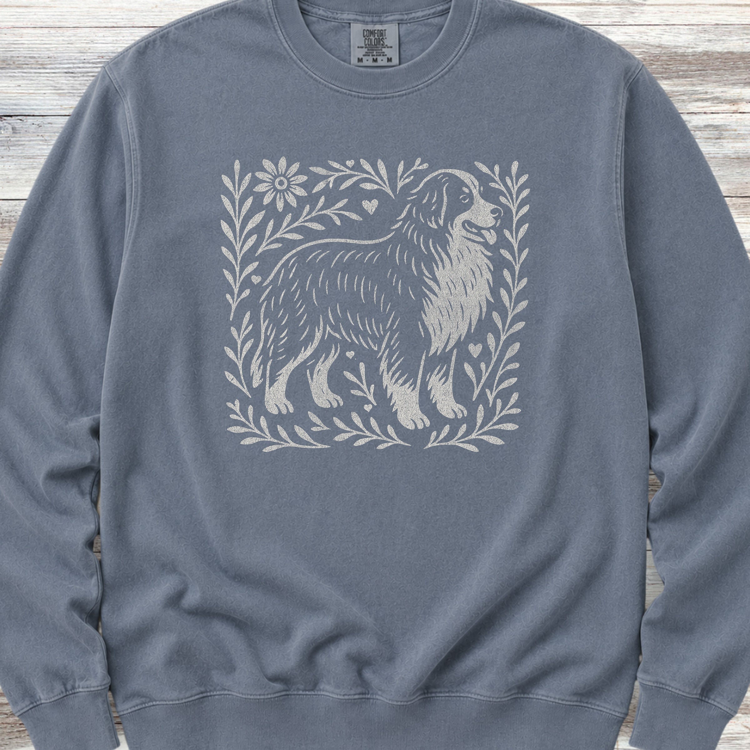 Bernese Mountain Dog Linocut Sweatshirt - Blue Jean