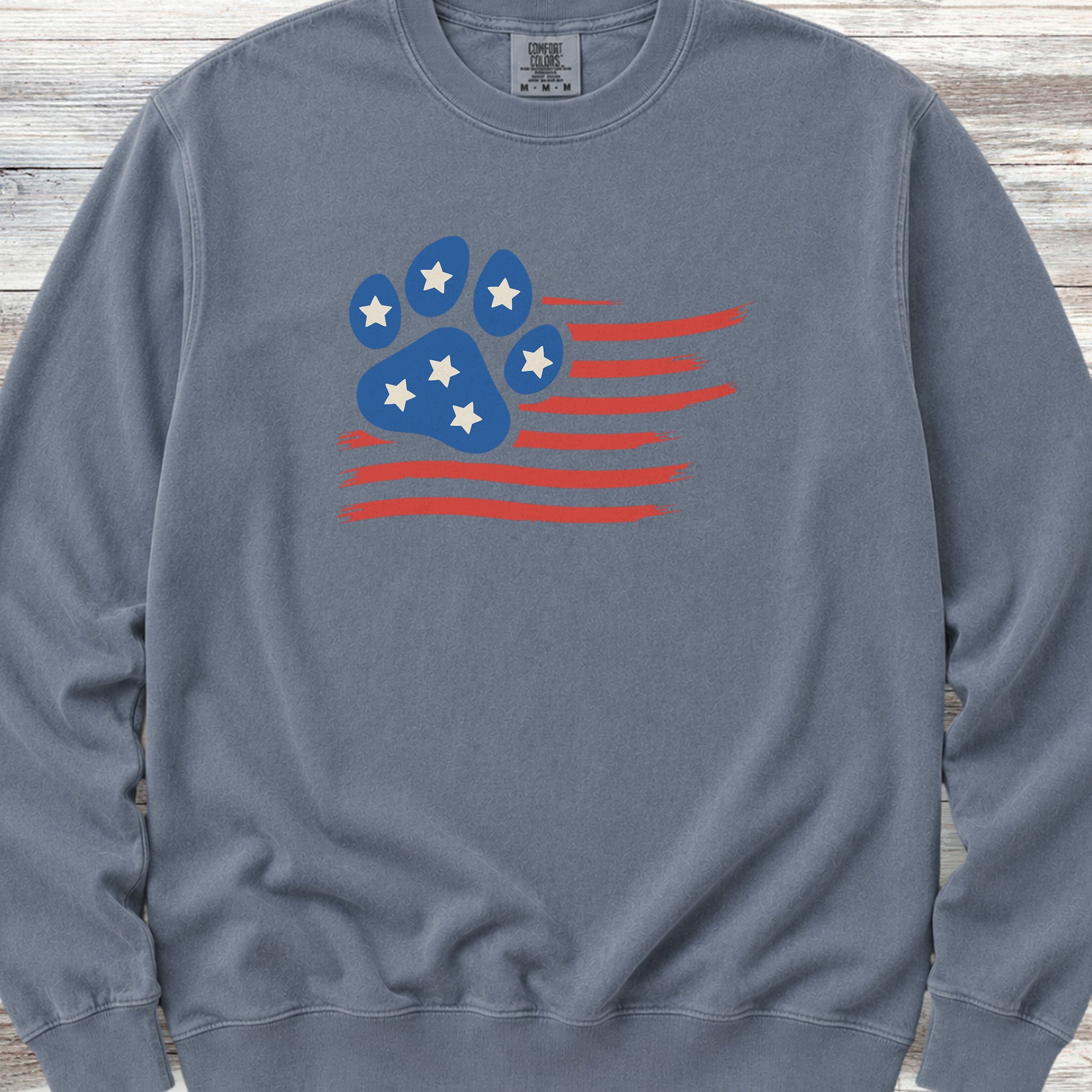 Paw Print Flag Sweatshirt - Blue Jean