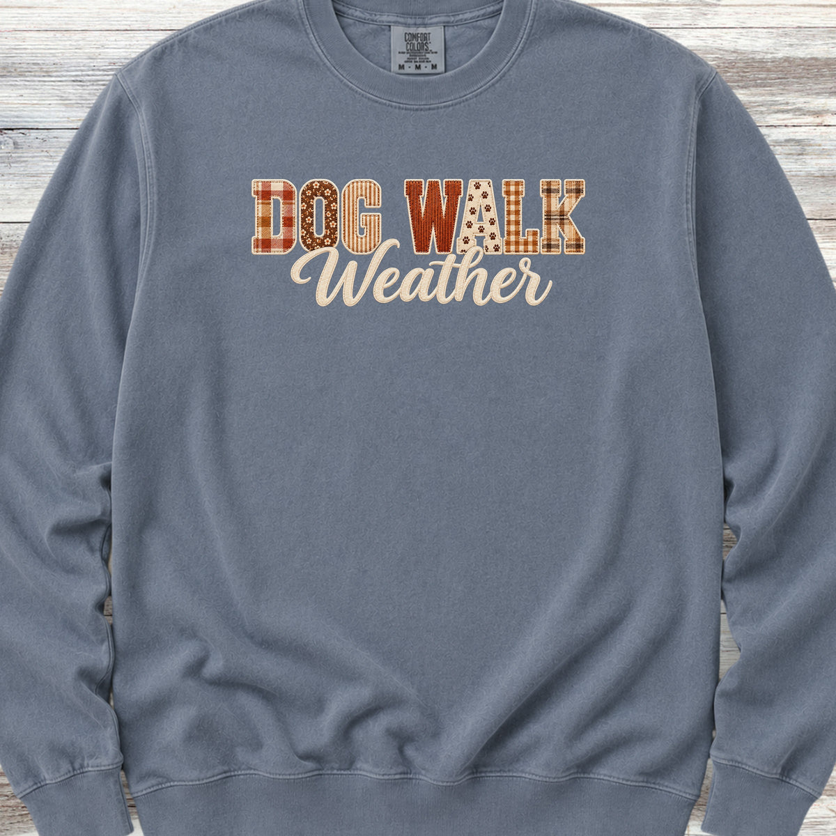Dog Walk Weather Faux Patchwork Sweatshirt - Blue Jean