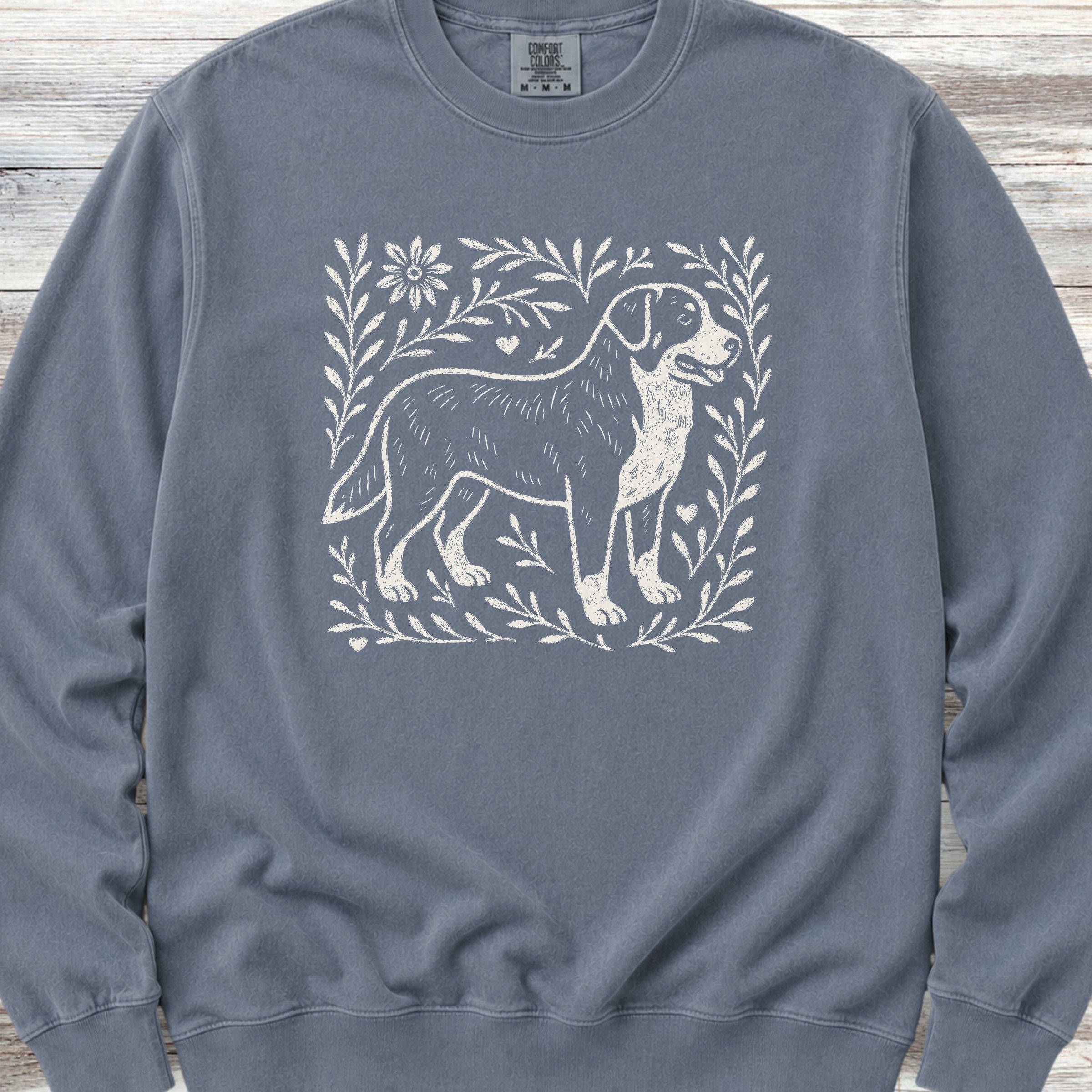 Swiss Mountain Dog Linocut Sweatshirt - Blue Jean