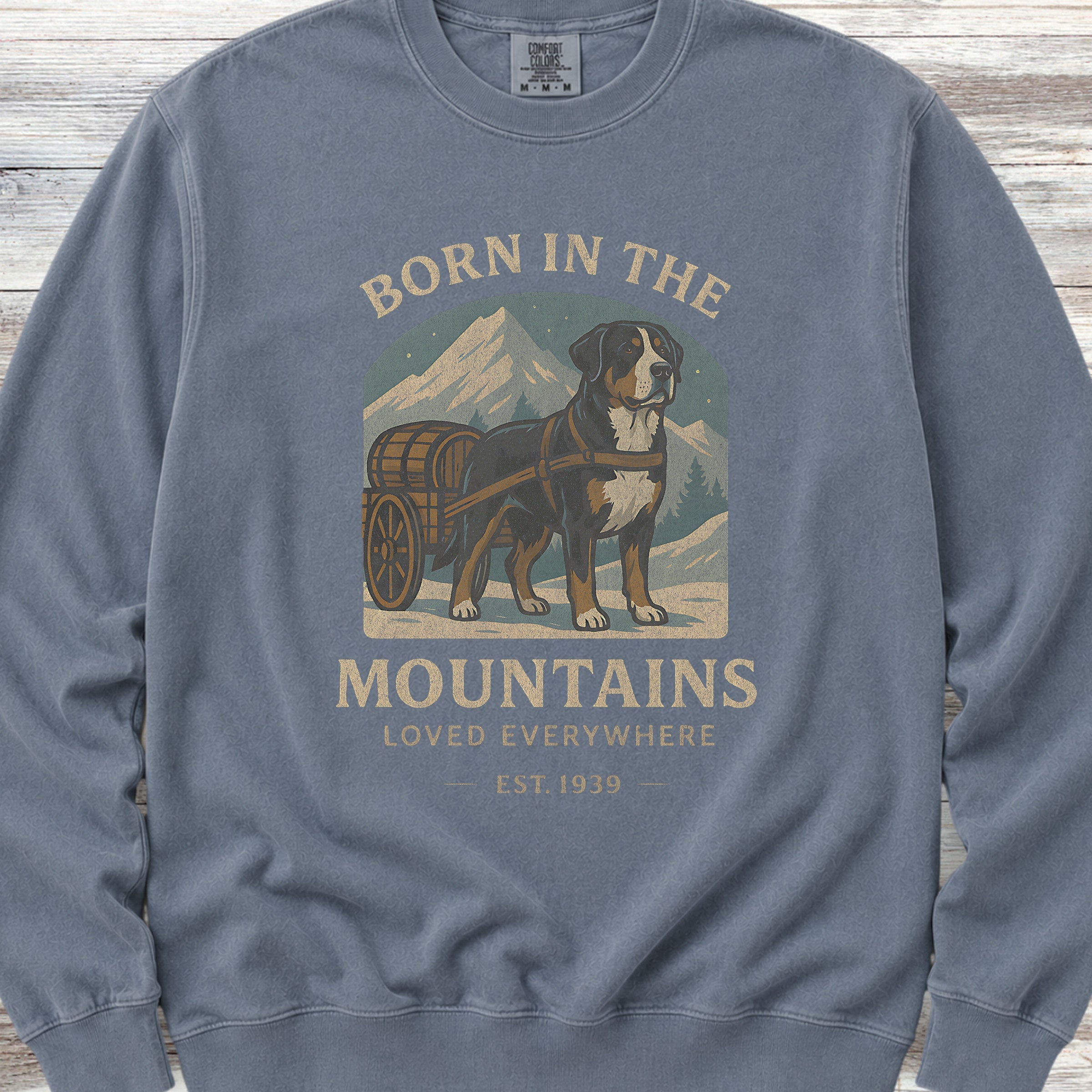 Swiss Mountain Dog Born Sweatshirt - Blue Jean