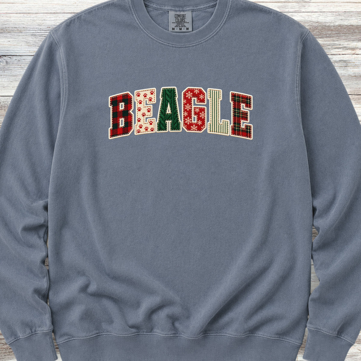 Beagle Holiday Faux Patchwork Sweatshirt - Blue Jean