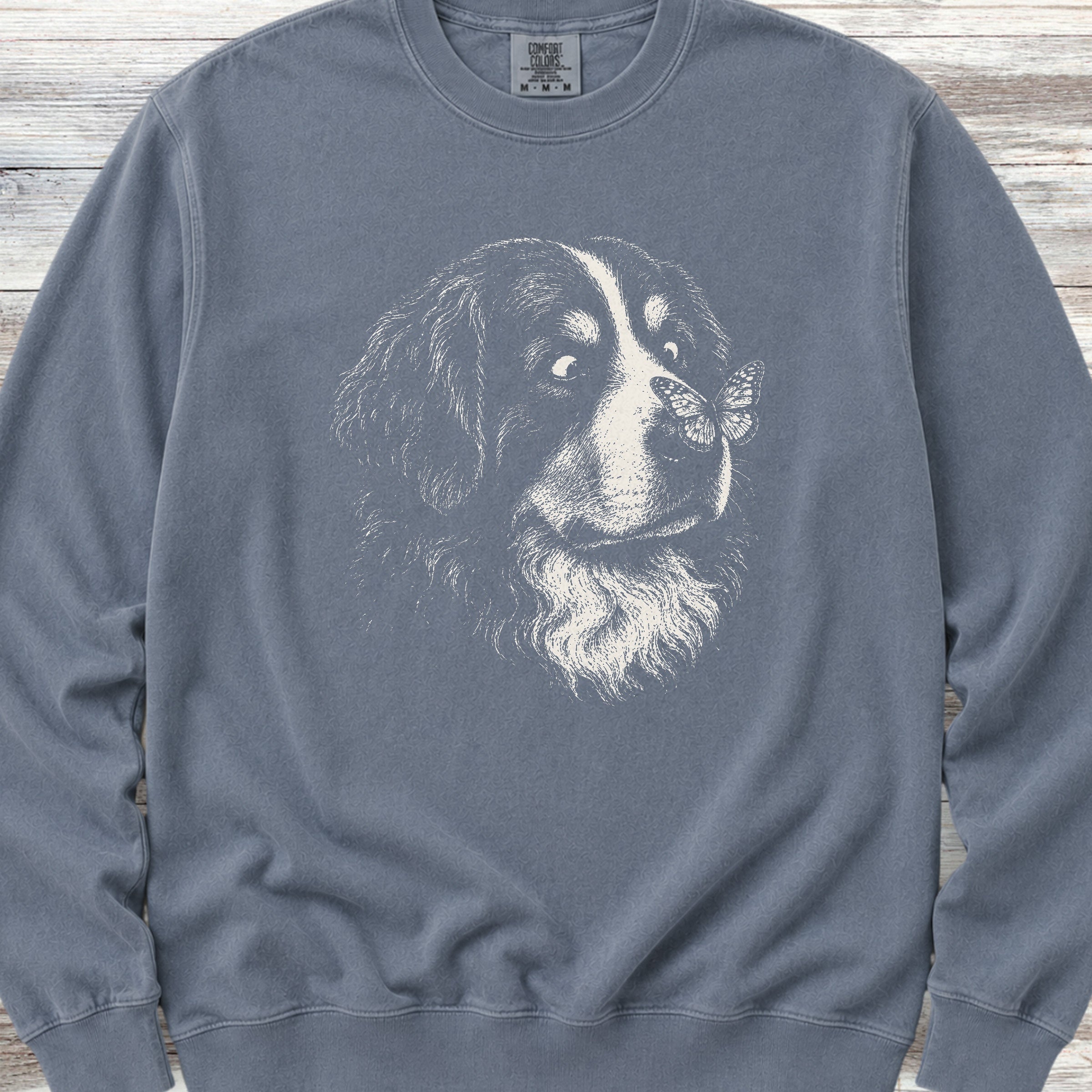 Bernese Mountain Dog Butterfly Sweatshirt - Blue Jean