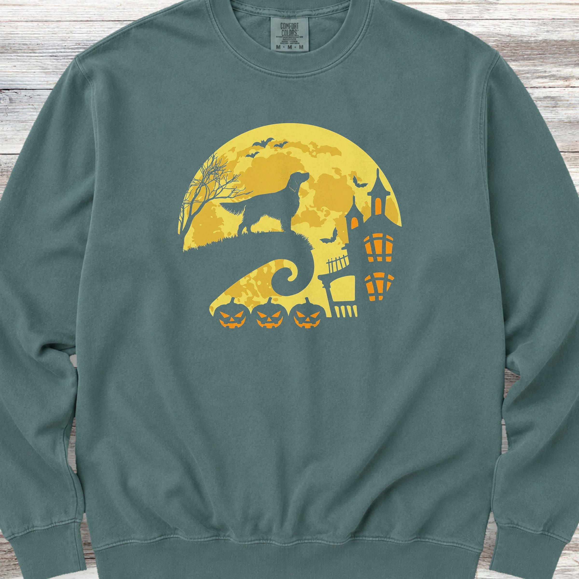 English Setter Halloween Moon Sweatshirt - Blue Spruce