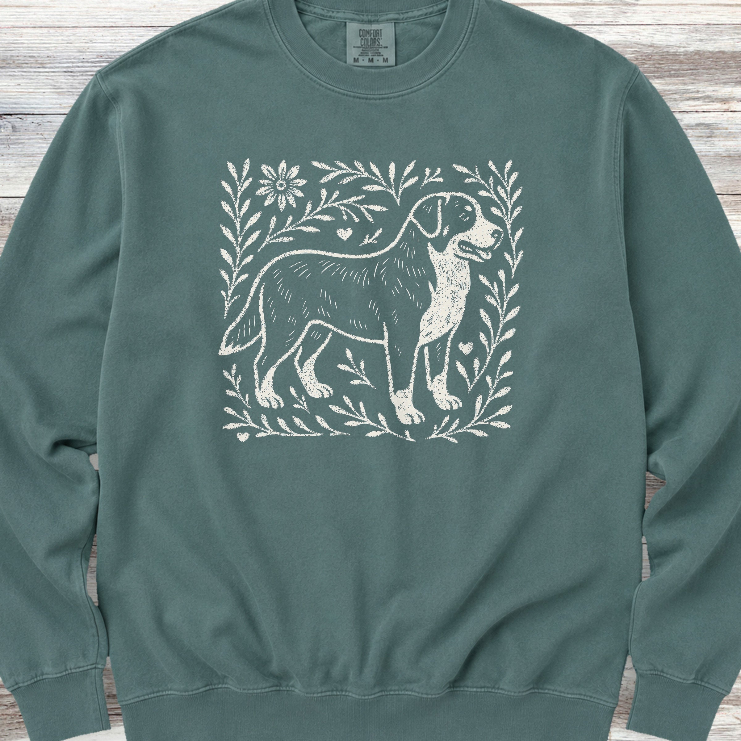 Swiss Mountain Dog Linocut Sweatshirt - Blue Spruce