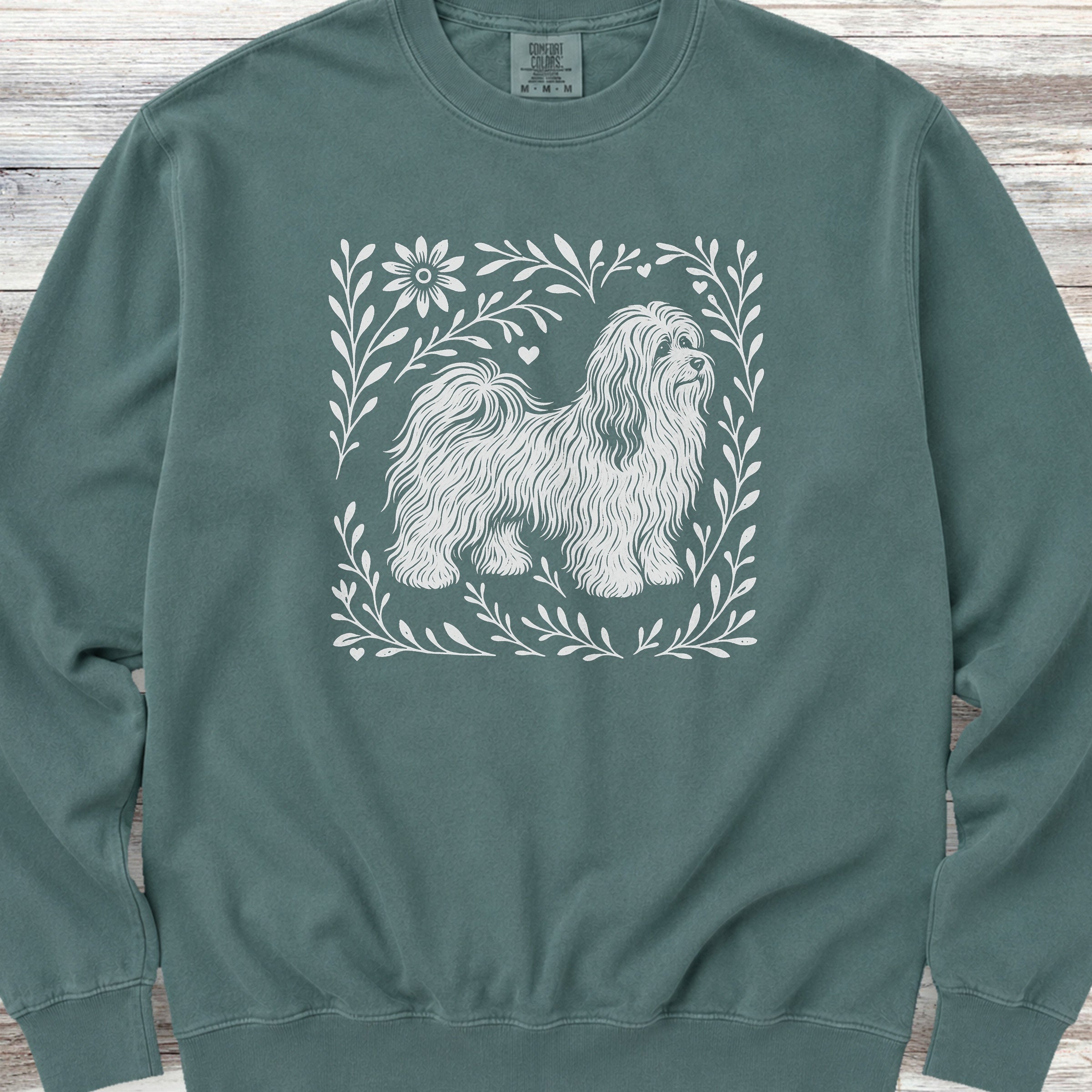 Havanese Linocut Sweatshirt - Blue Spruce