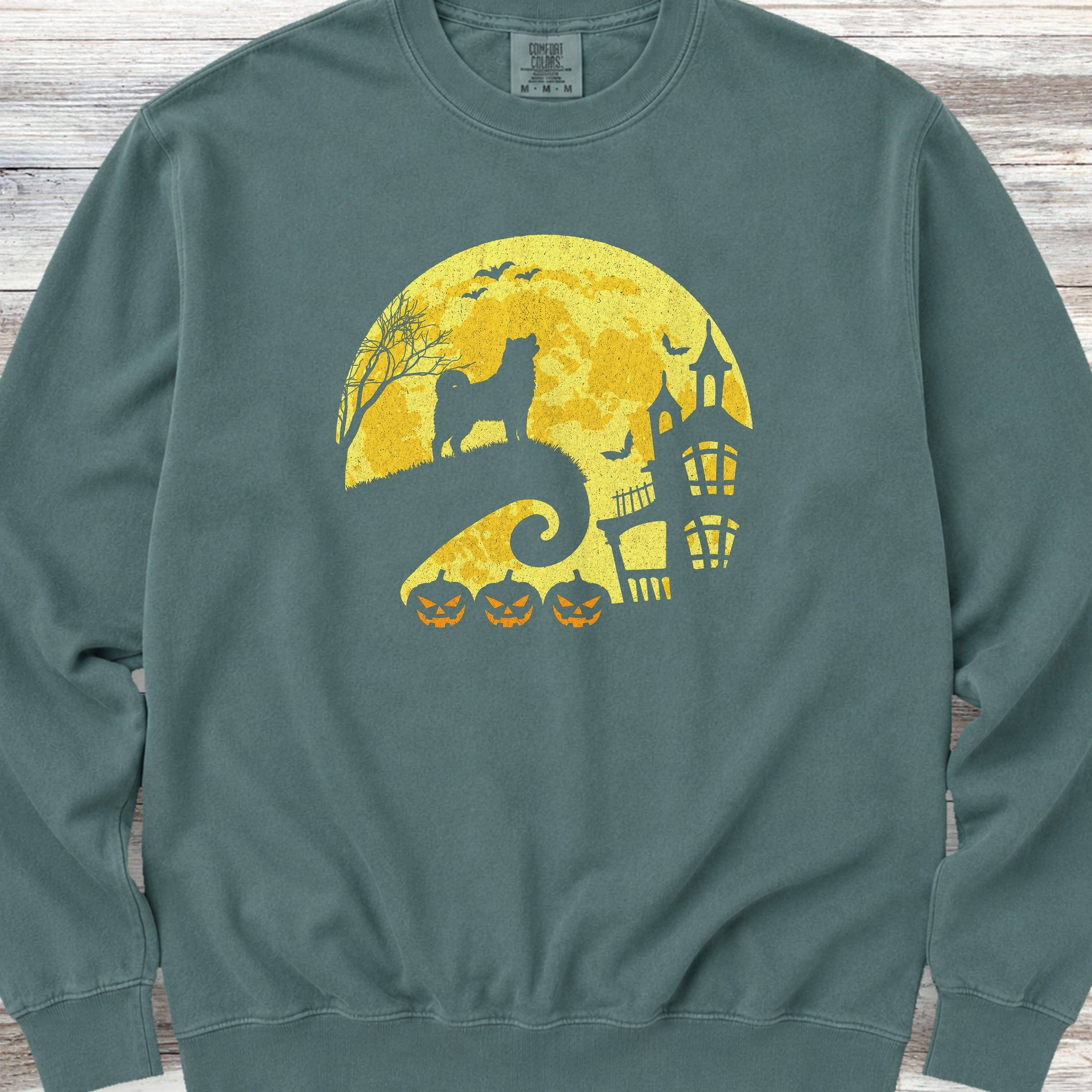 Akita Halloween Moon Sweatshirt - Blue Spruce