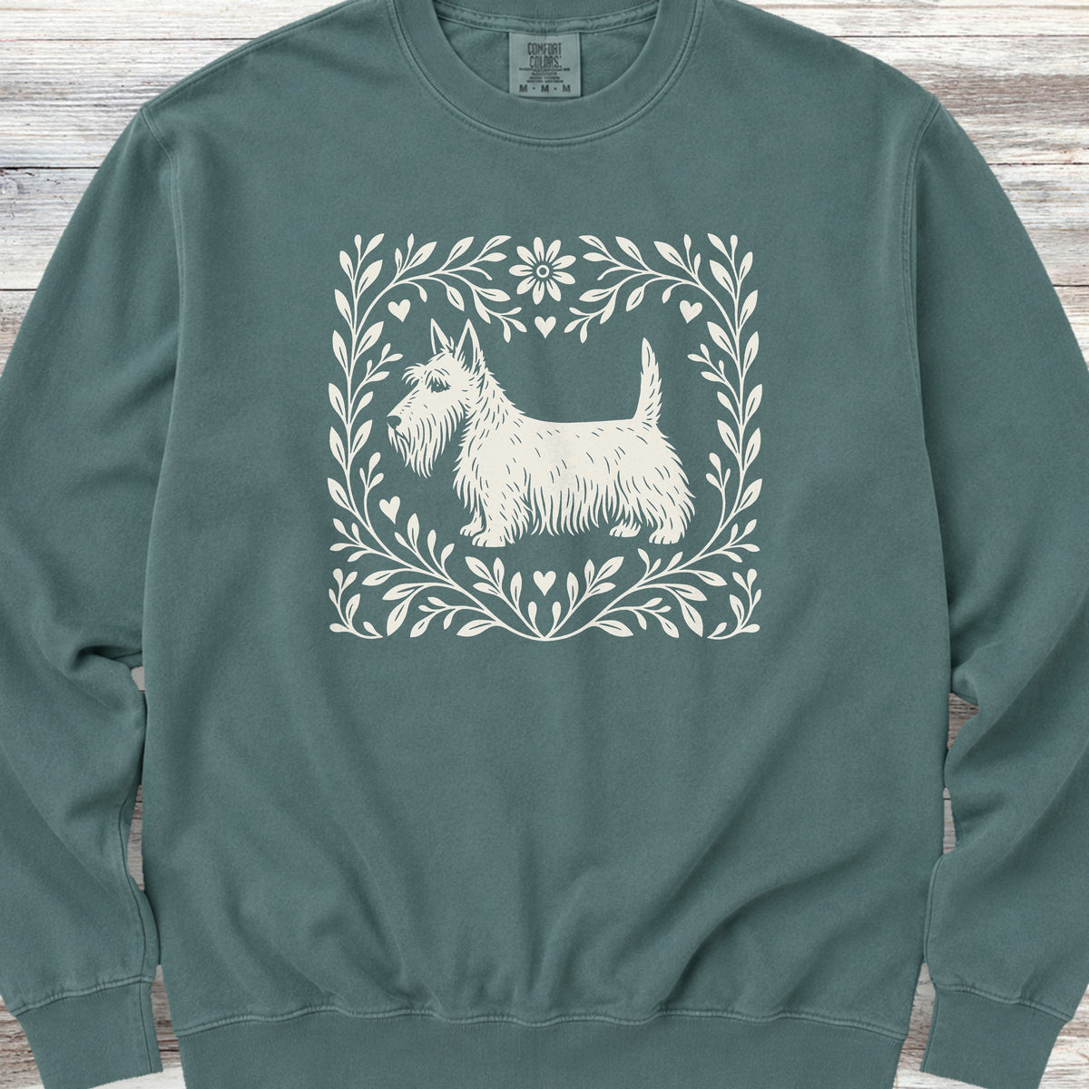 Scottish Terrier Linocut Sweatshirt - Blue Spruce