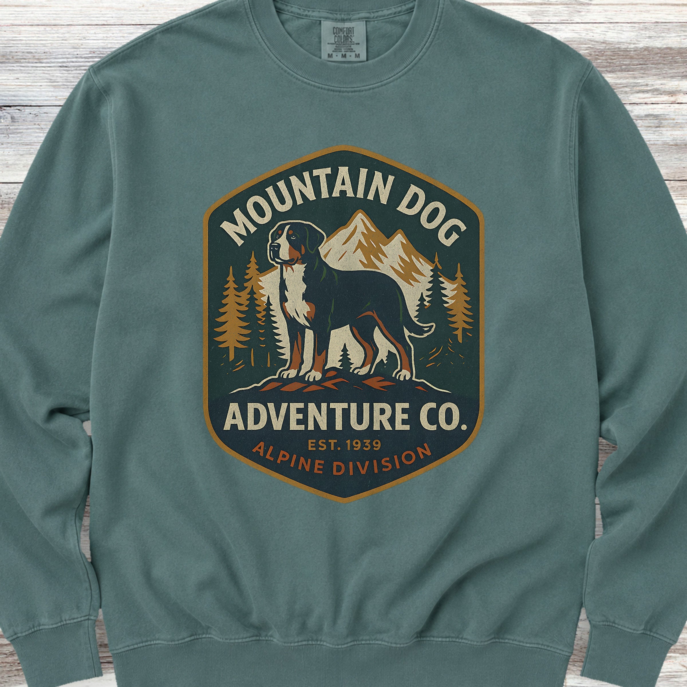 Swiss Mountain Dog Adventure Co Sweatshirt - Blue Spruce