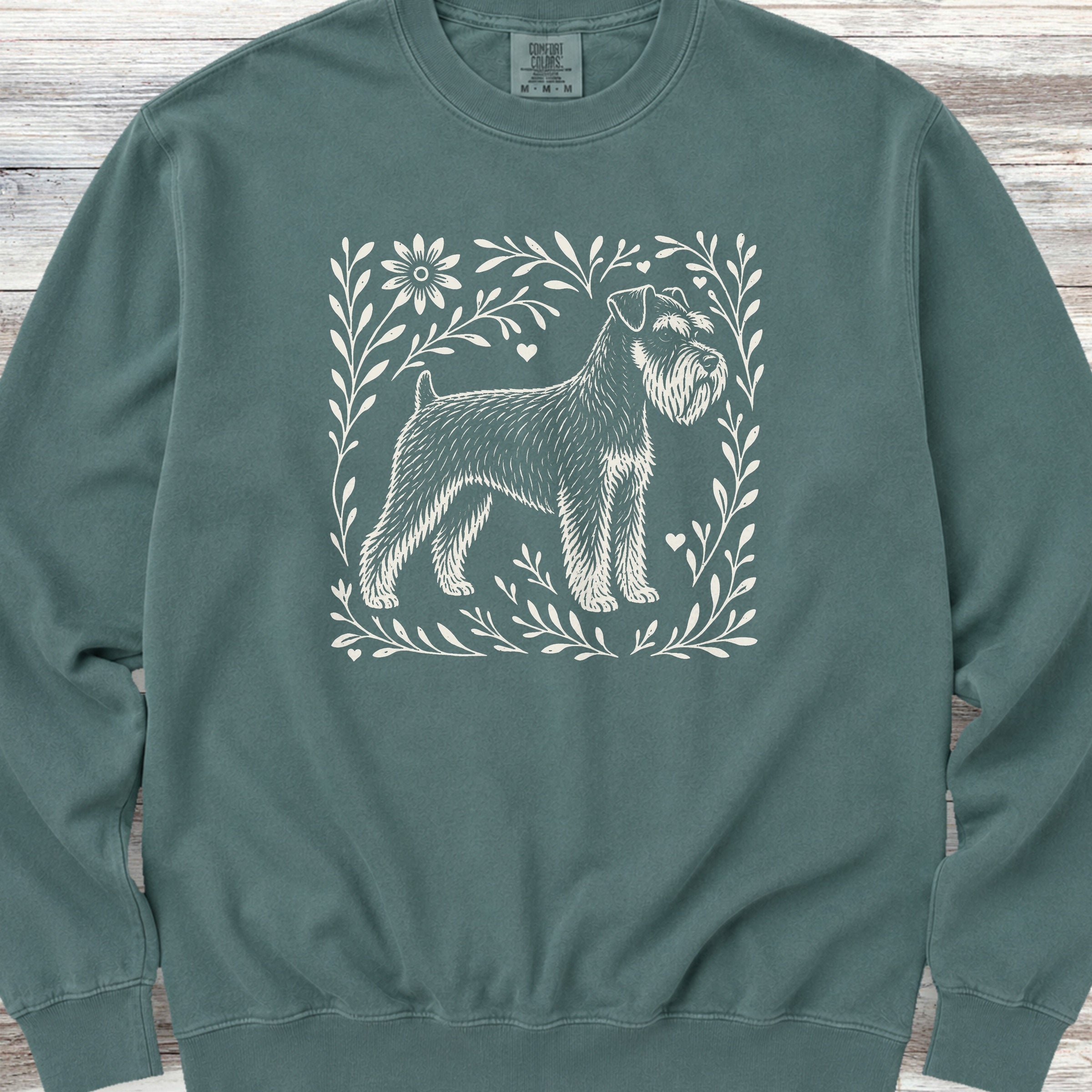 Schnauzer Linocut Sweatshirt - Blue Spruce