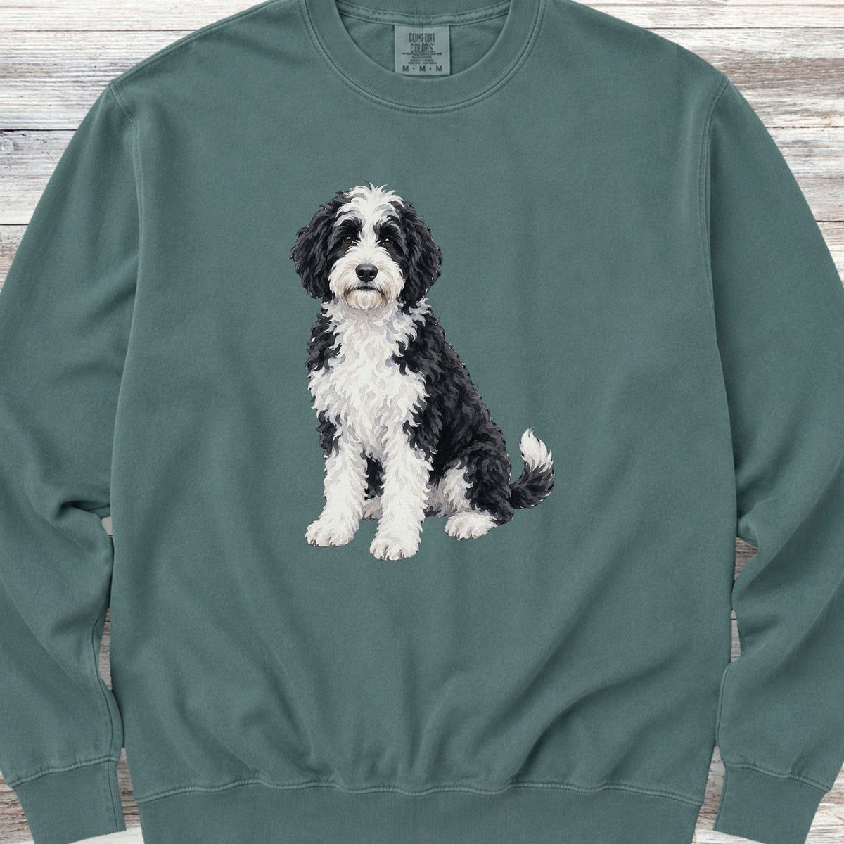 Sheepadoodle Watercolor Sweatshirt - Blue Spruce