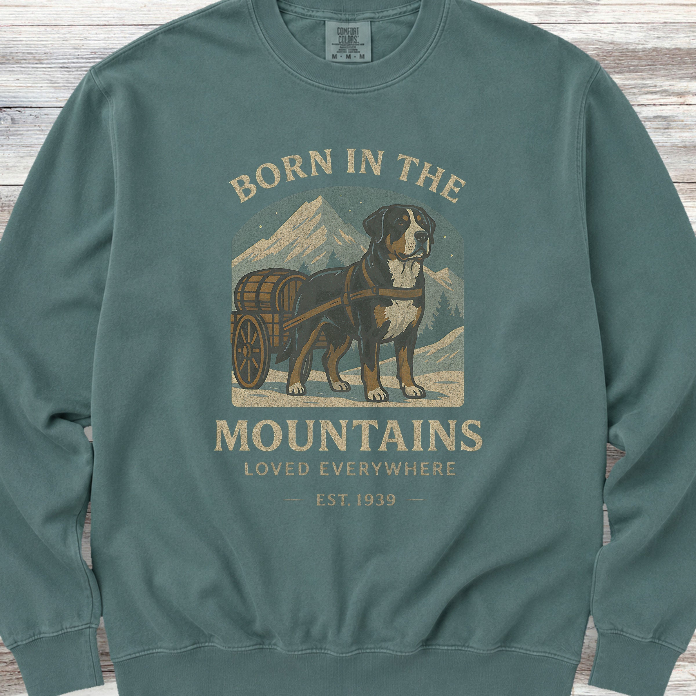 Swiss Mountain Dog Born Sweatshirt - Blue Spruce