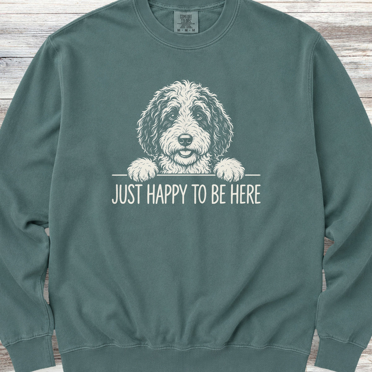 Sheepadoodle Happy Sweatshirt - Blue Spruce