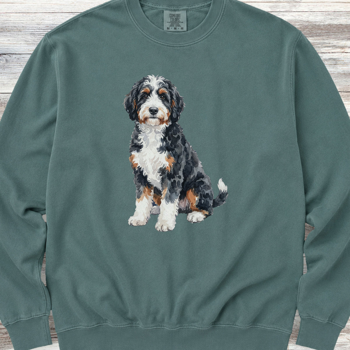 Bernedoodle Watercolor Sweatshirt - Blue Spruce