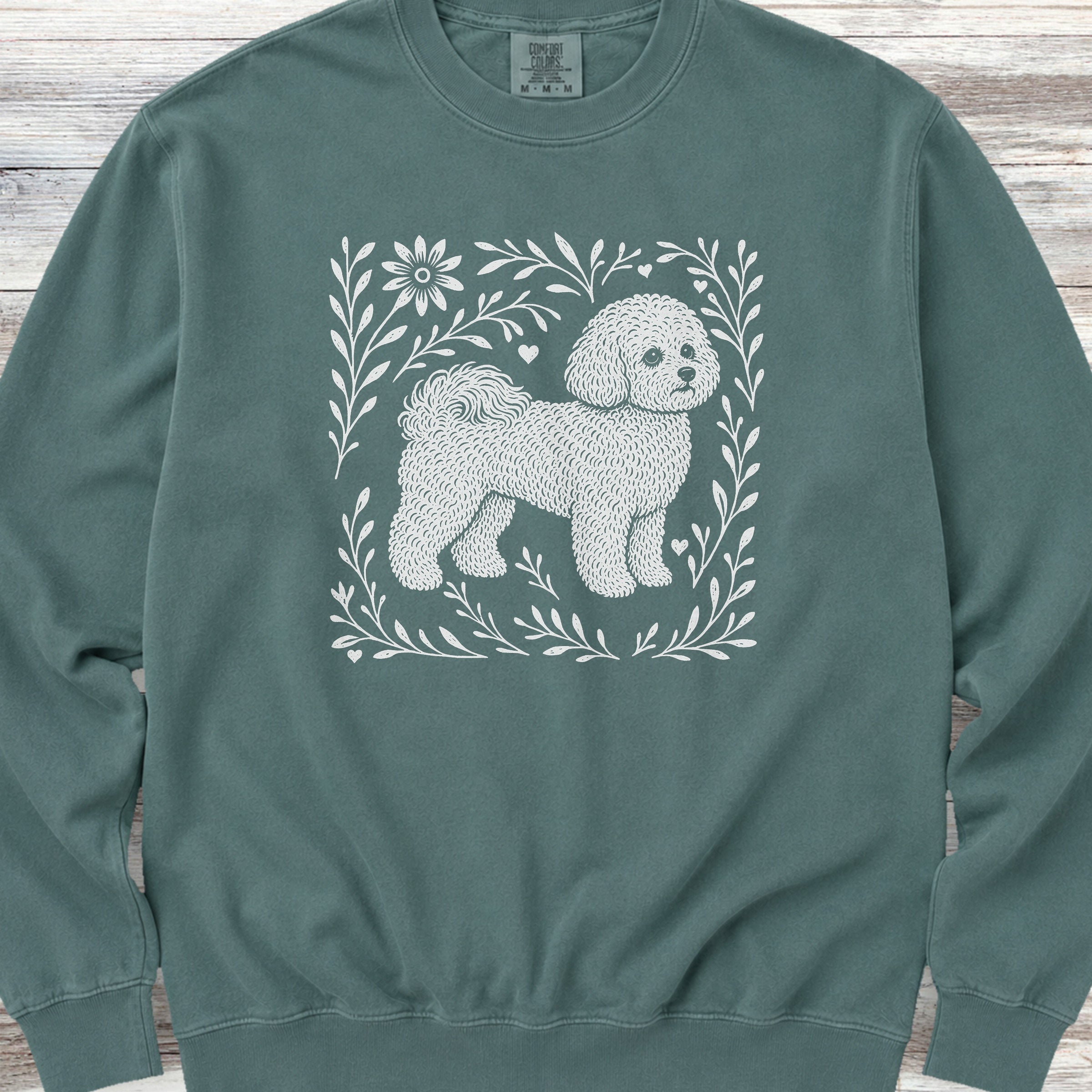 Bichon Frise Linocut Sweatshirt - Blue Spruce